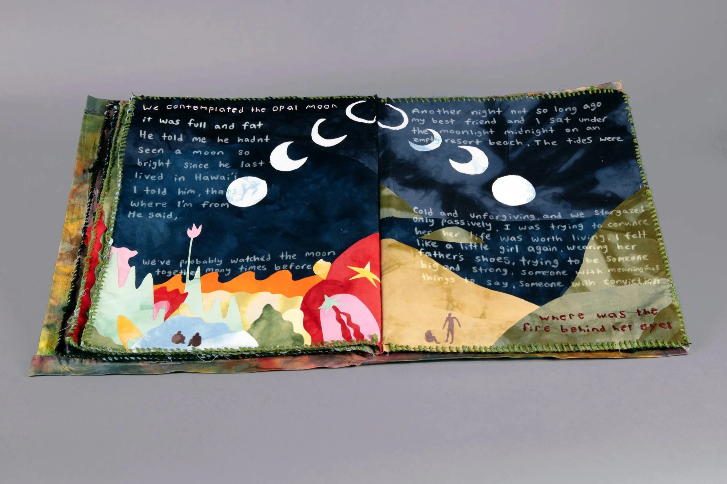 "We contemplated the opal moon. It was full and fat. He told me he hadn't seen a moon so bright since he last lived in Hawai'i. I told him, that's where I'm from. He said, we've probably watched the moon many times together before. Another night, not