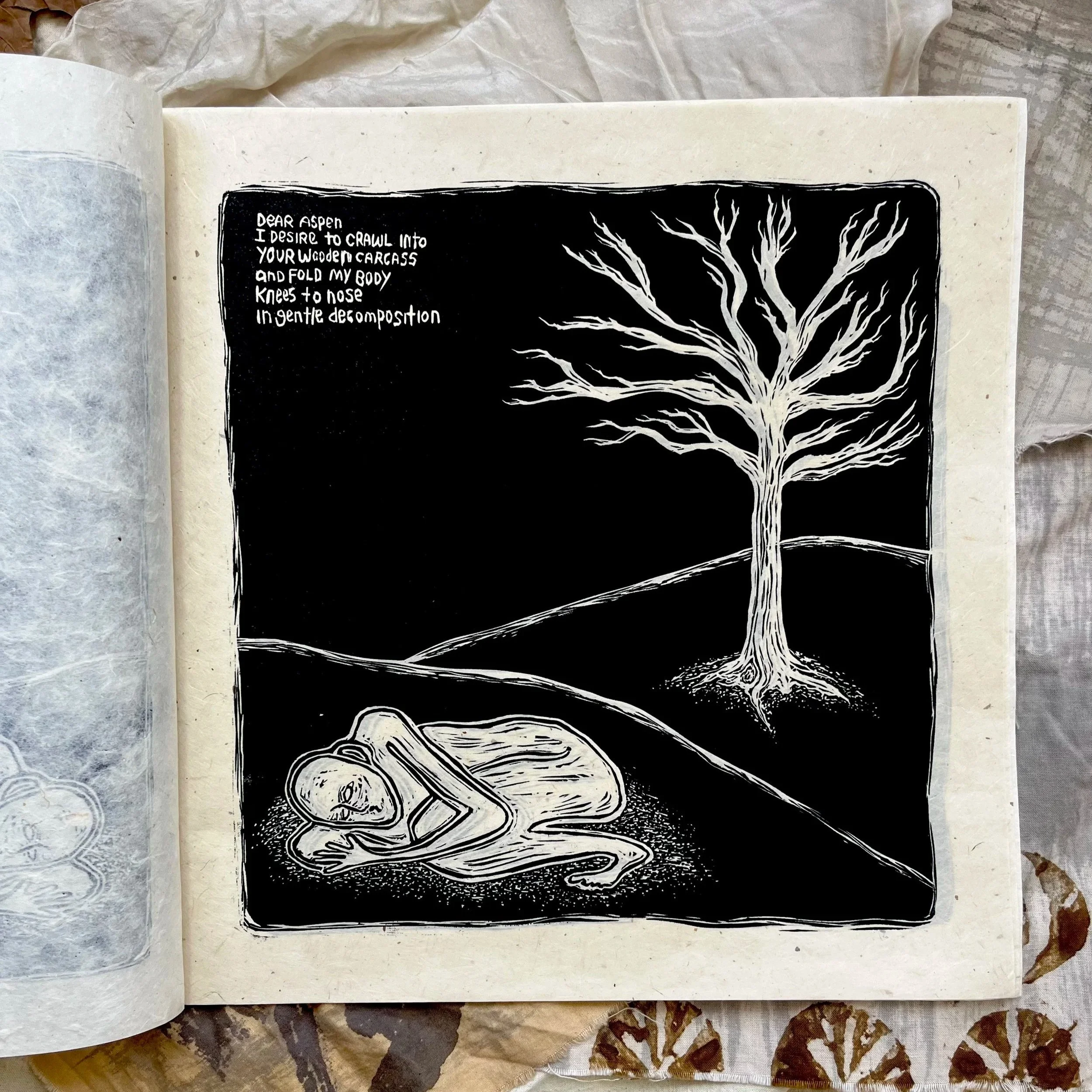 Dear Aspen, 2024 | Woodblock relief print bound into a book