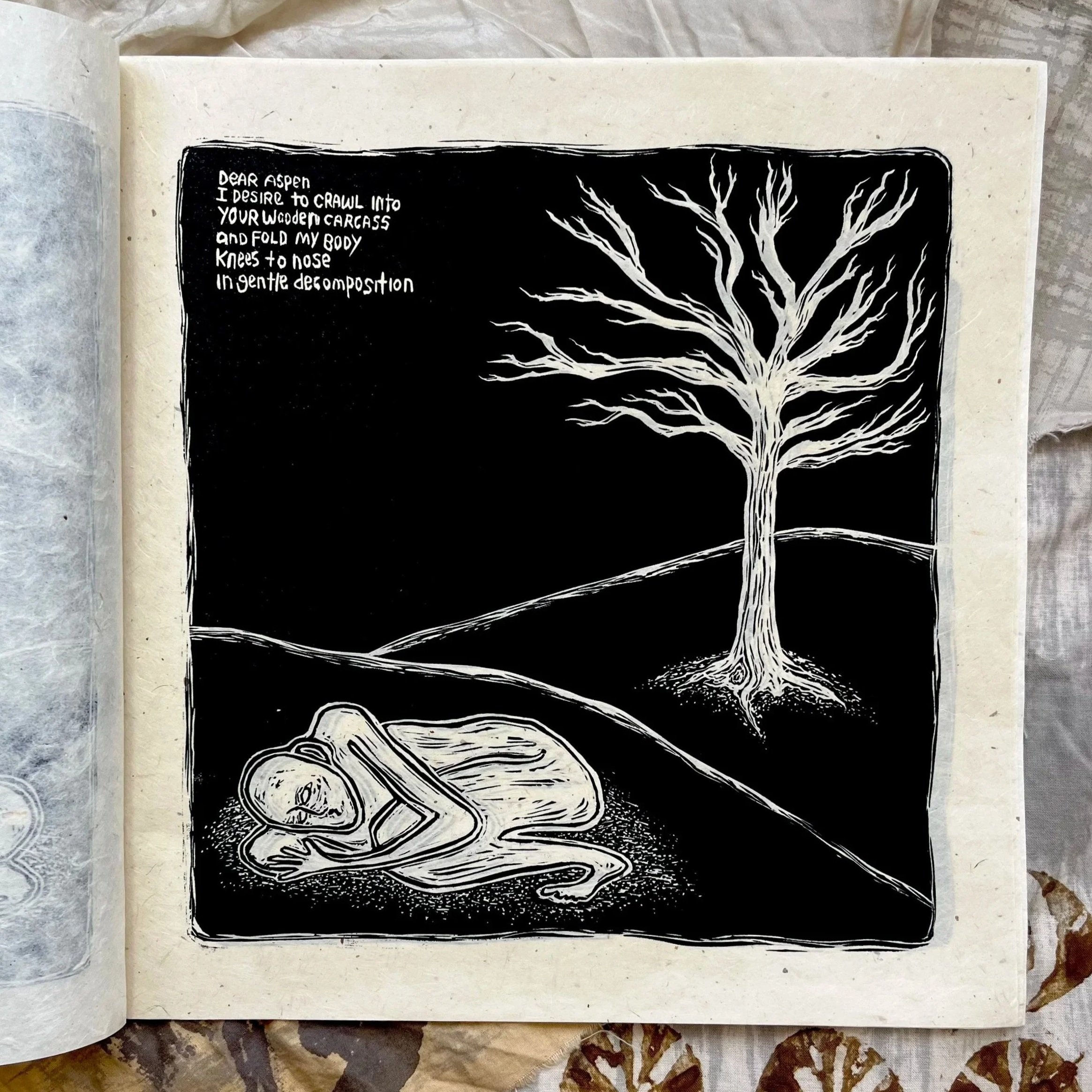 Dear Aspen, 2024 | Woodblock relief print bound into a book