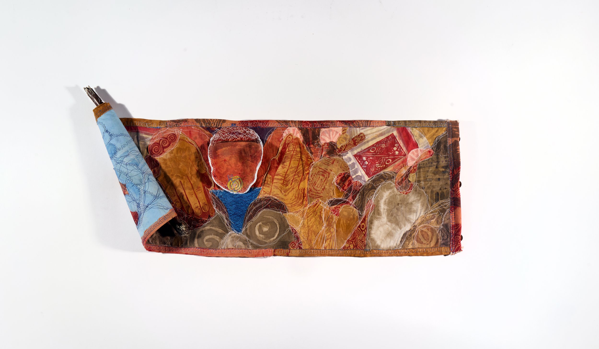 From our Depths, 2025 | Naturally-dyed cloth, thread, found driftwood, buttons