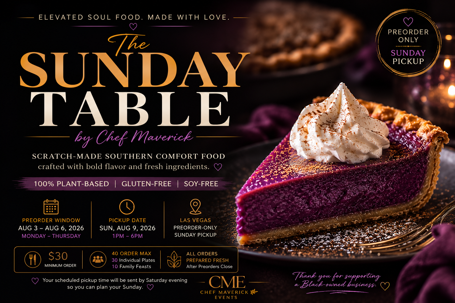 The Sunday Table By Chef Maverick                               (Pre-Order + Pick Up Event)