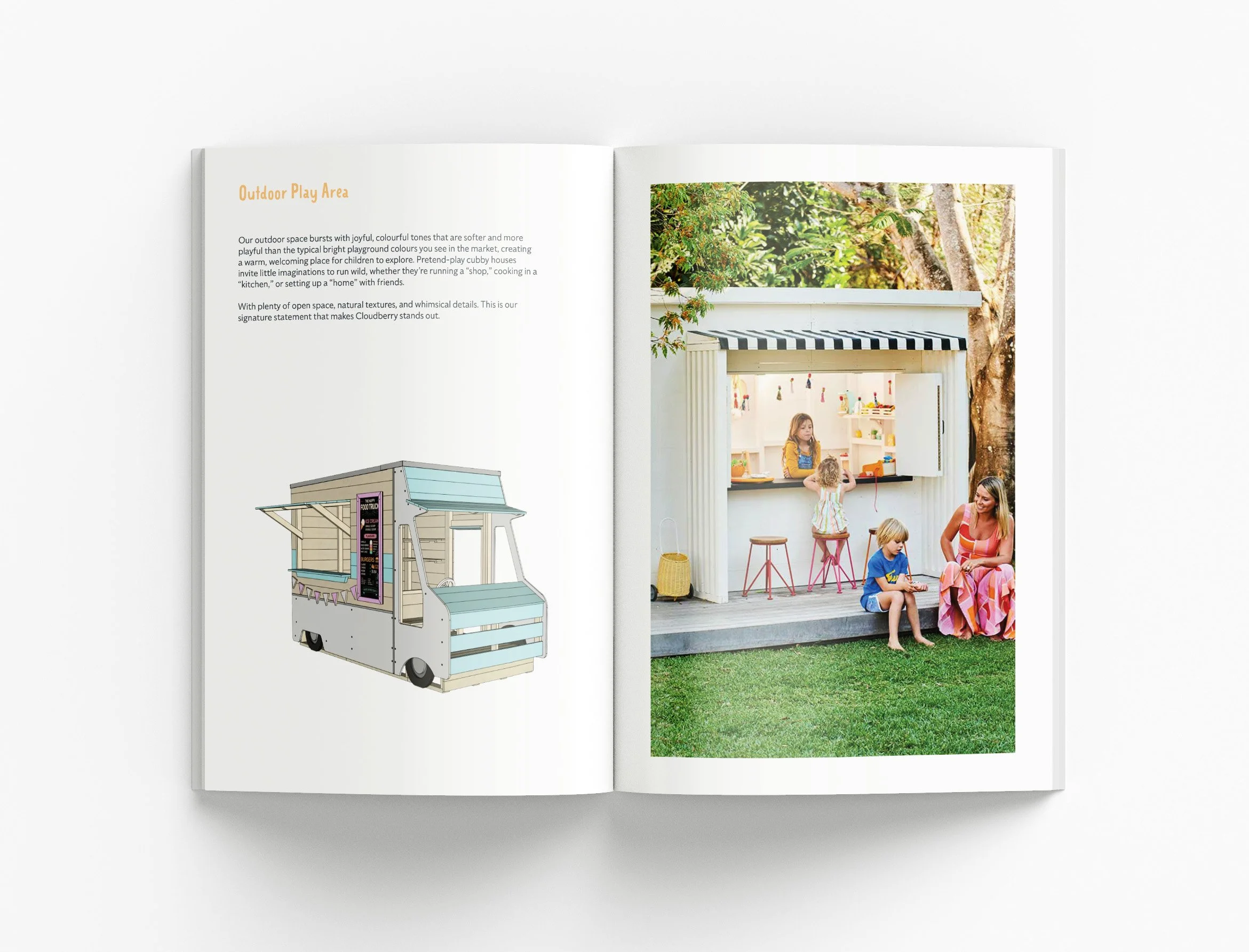 Cloudberry Early Learning Centre corporate document design showcasing service overviews, educational values and visually engaging capability statement layouts