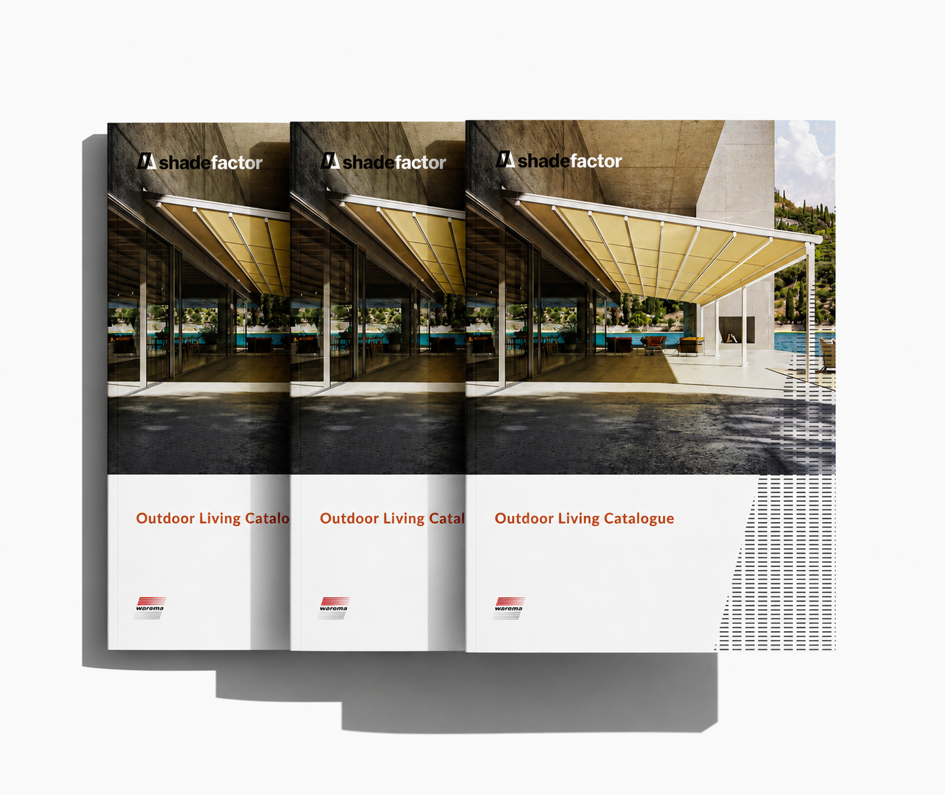 Shade Factor outdoor living brochure project featuring premium product catalogue design, luxury outdoor solutions and architectural marketing materials by BKK Creative Studio
