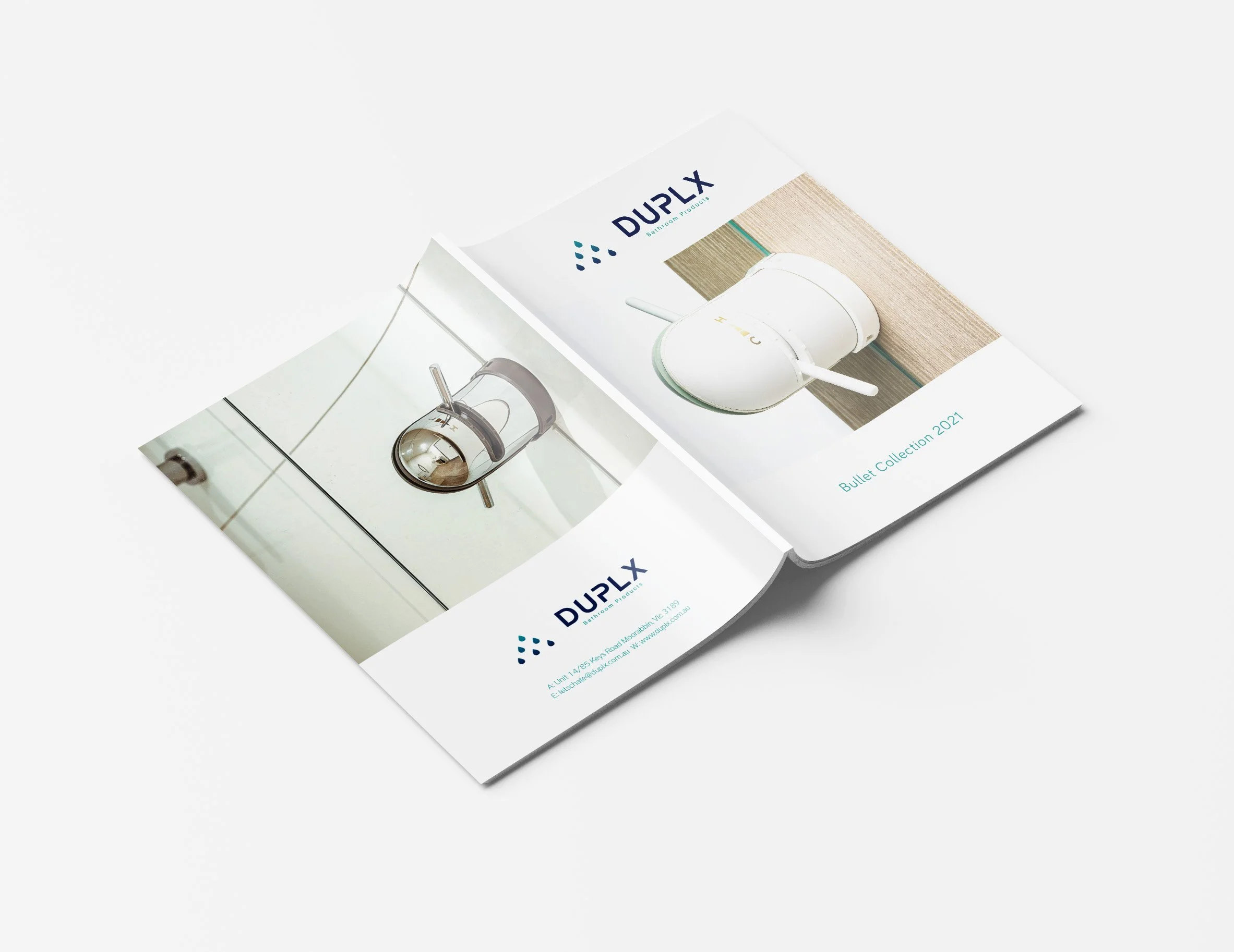 Duplx product brochure featuring refined layouts, modern typography, luxury tapware photography and professional catalogue design for the building and interiors industry