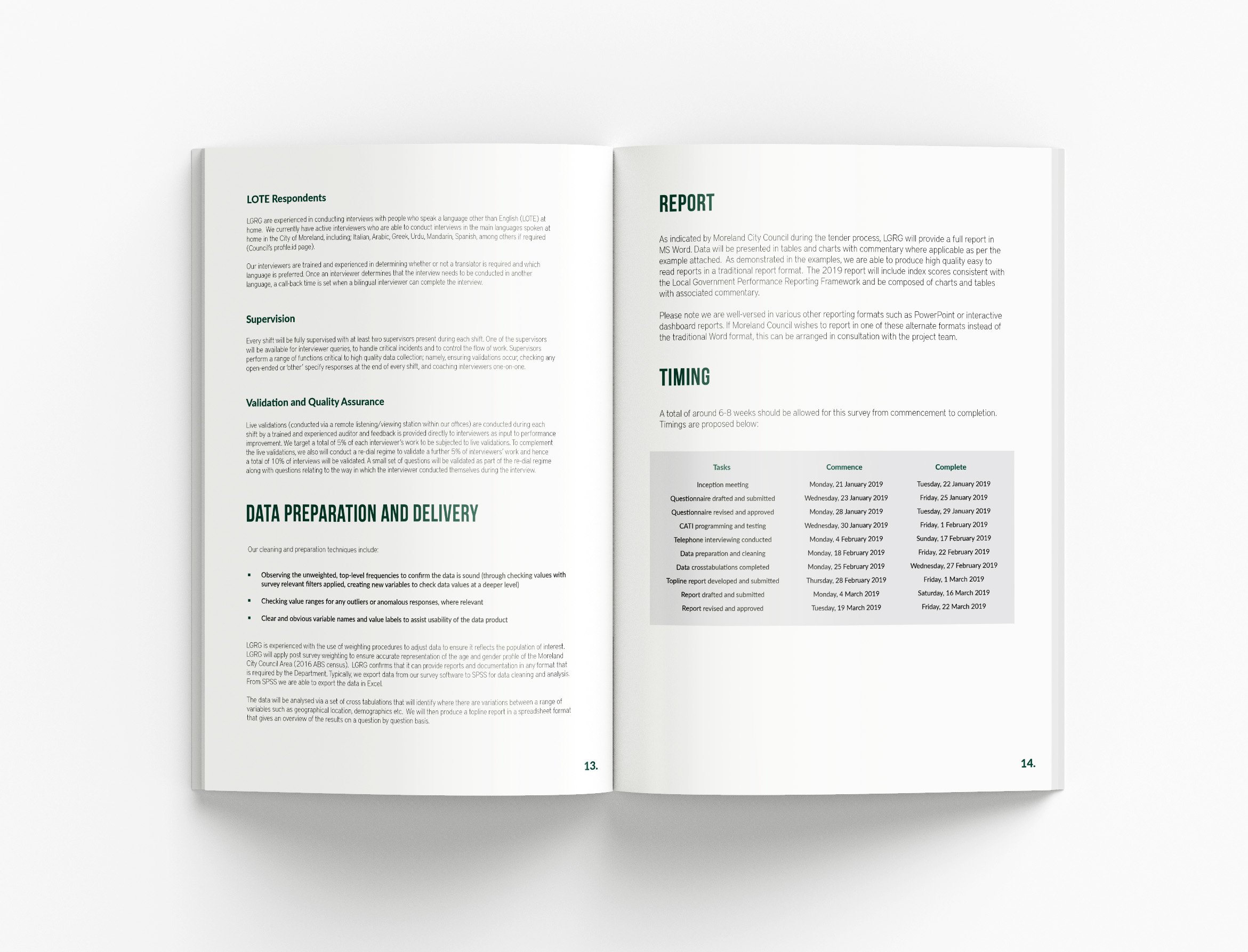 Business proposal document featuring structured content layouts, strategic planning information and high-quality corporate communication design