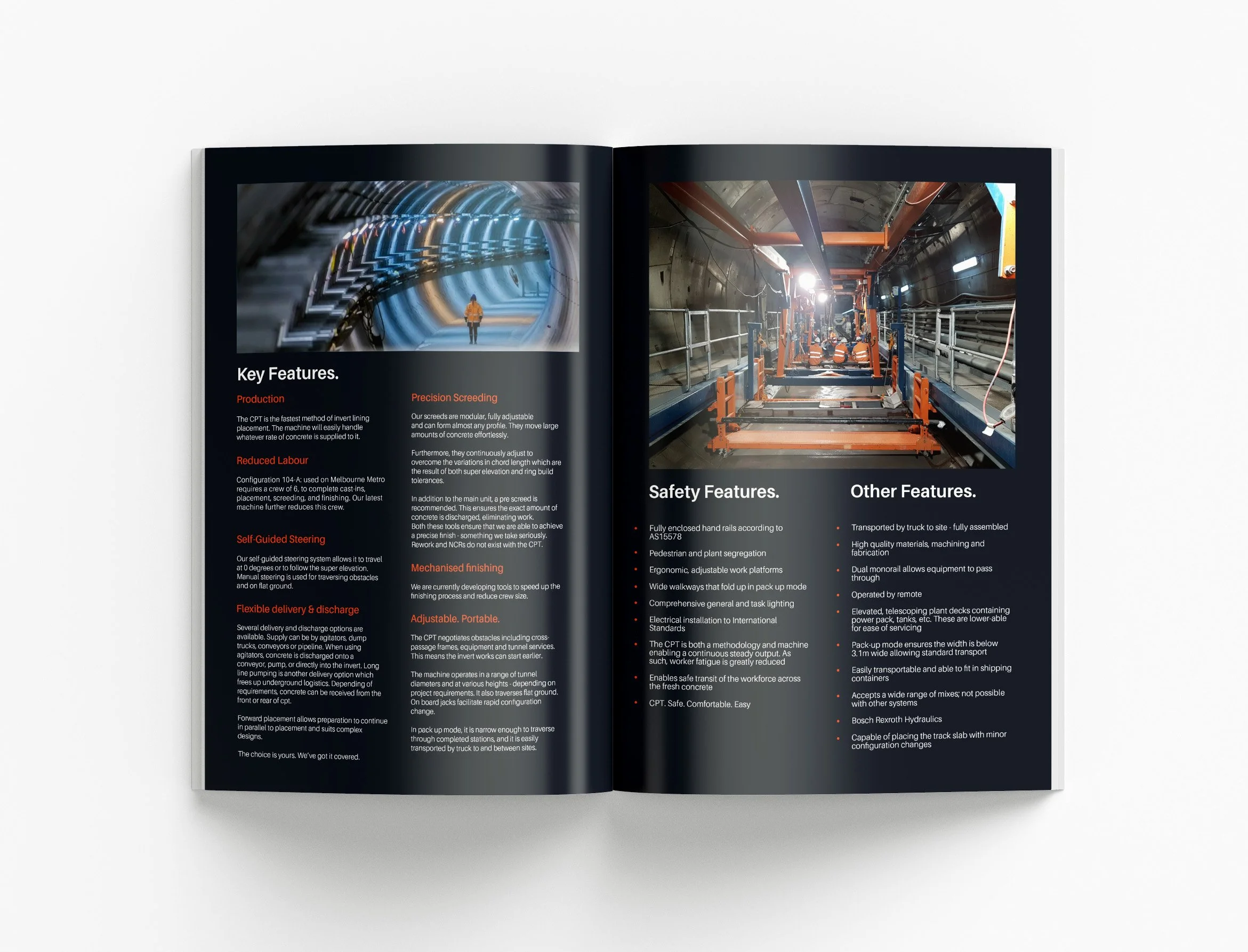 Custom capability statement design for Underground Construction Solutions showcasing civil construction services, tunnelling projects and professional business presentation