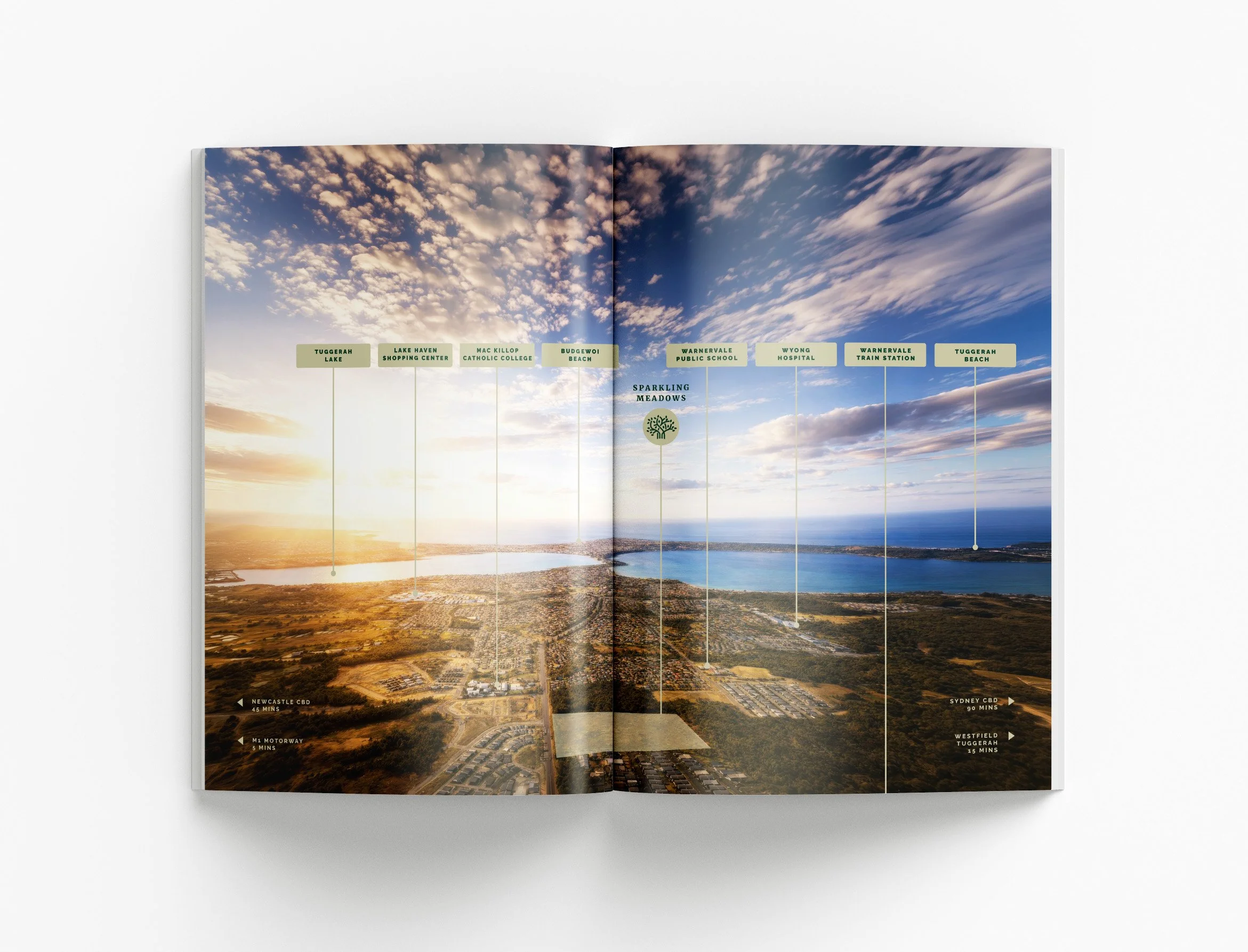Custom marketing brochure for Sparkling Meadows showcasing residential land opportunities, lifestyle imagery and professional property sales materials