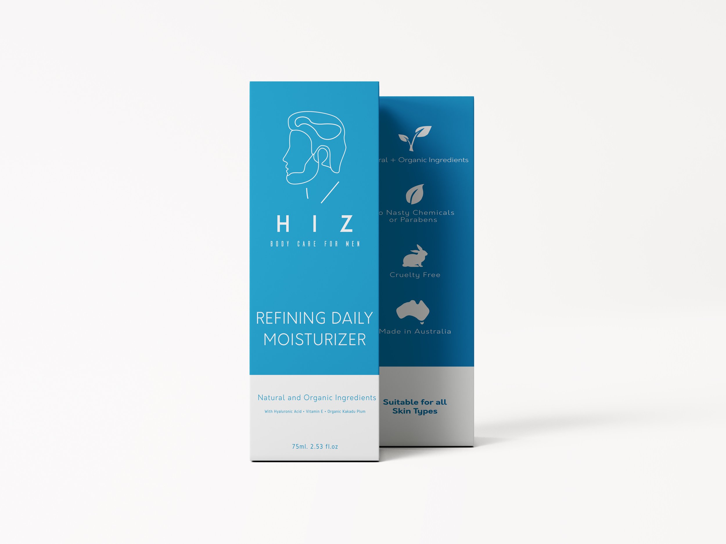 HIZ men's skincare packaging project featuring premium cosmetic packaging design, luxury grooming products and modern retail branding by BKK Creative Studio