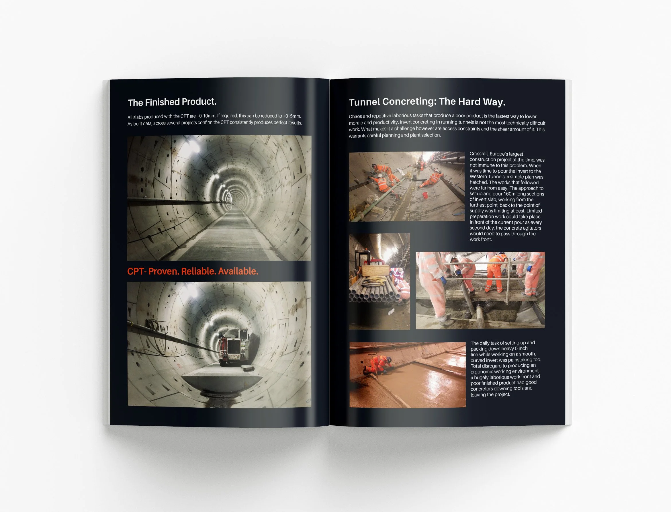 Construction company profile design featuring custom infographics, service overviews, technical information and premium capability statement layouts