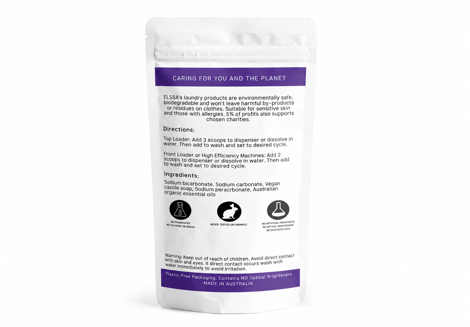 Sustainable laundry powder packaging project highlighting eco-friendly branding, retail-ready pouch design and clean visual communication