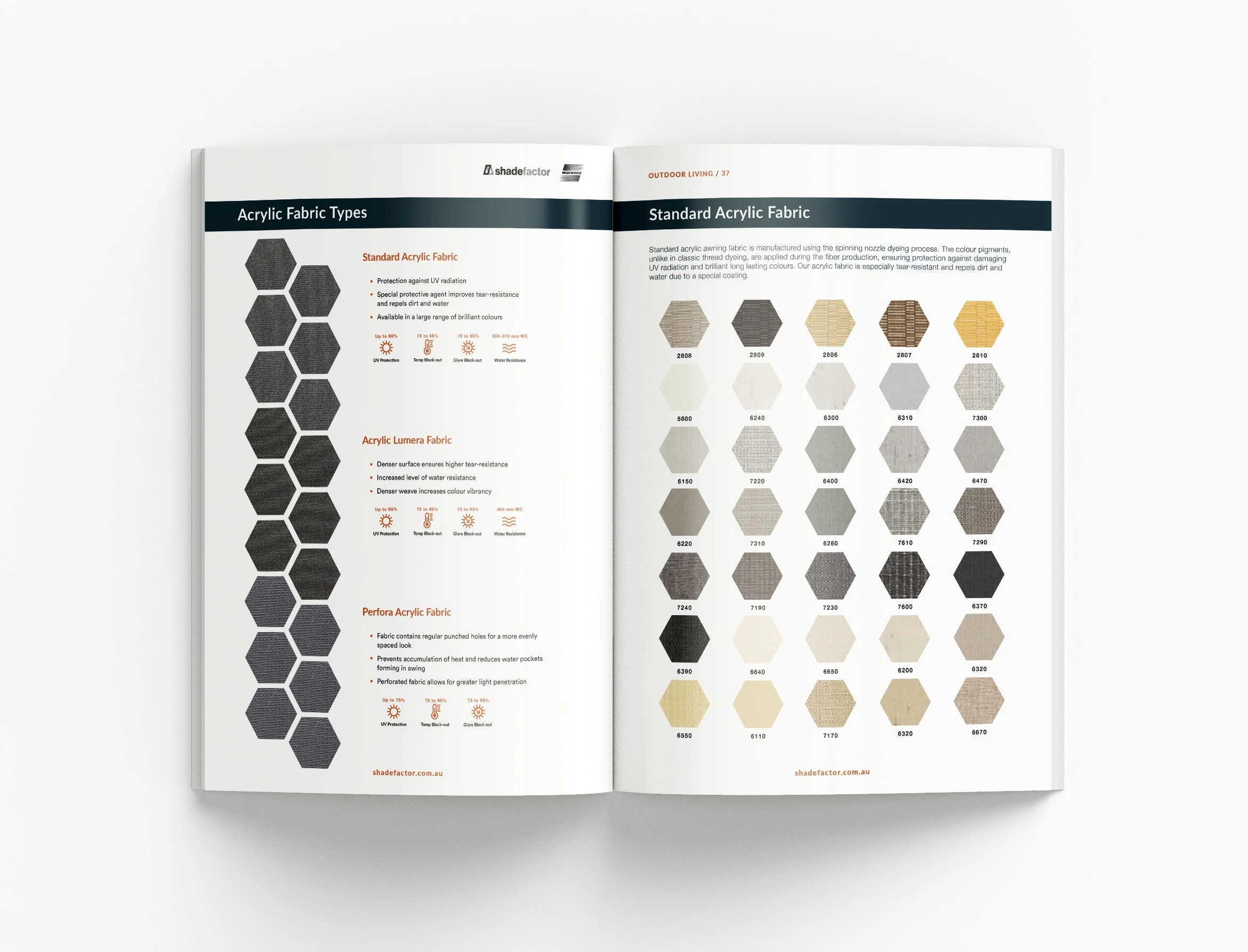 Shade Factor brochure project featuring luxury outdoor environments, architectural photography and refined document design