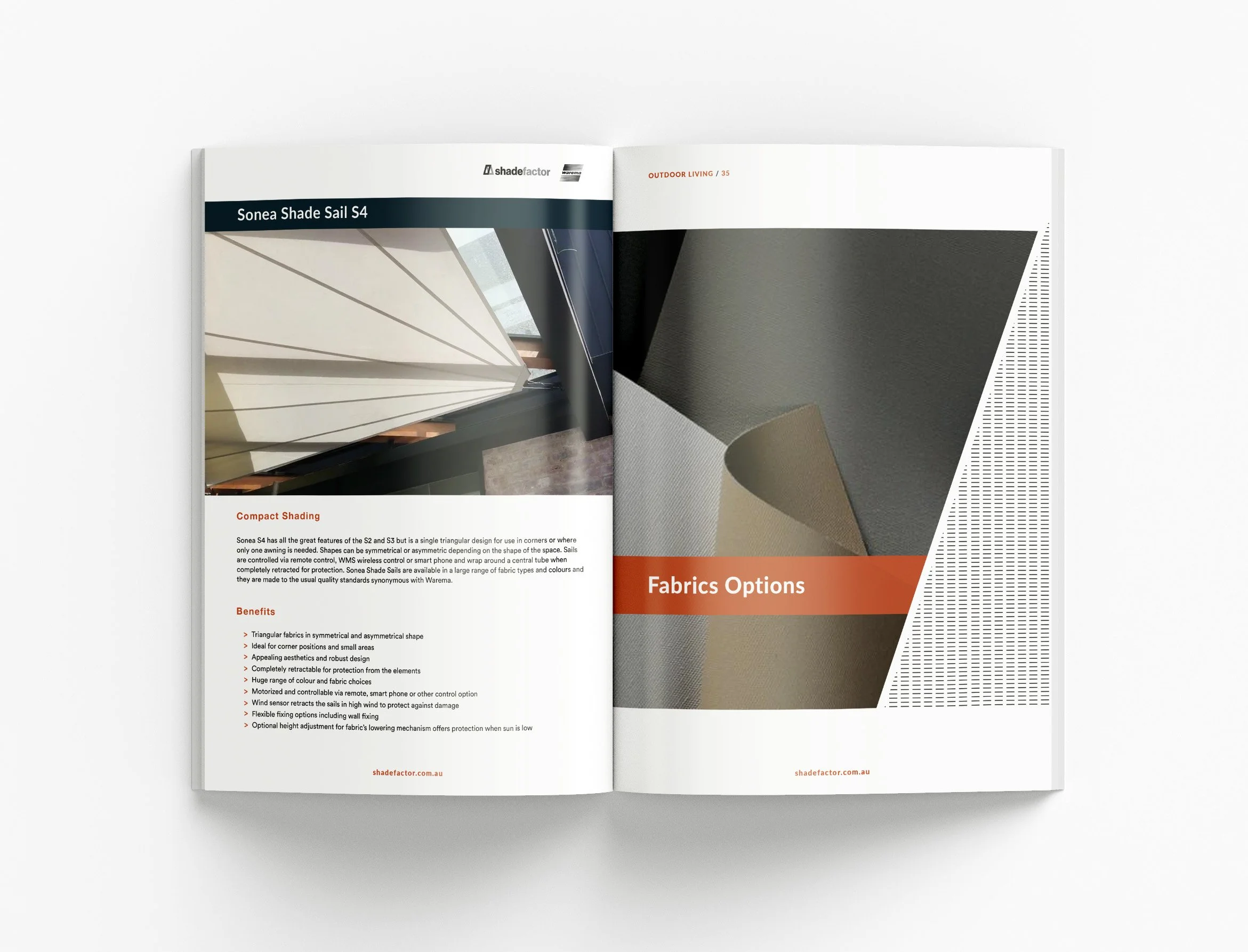 Outdoor living catalogue design highlighting product benefits, installation options and premium information design by BKK Creative Studio