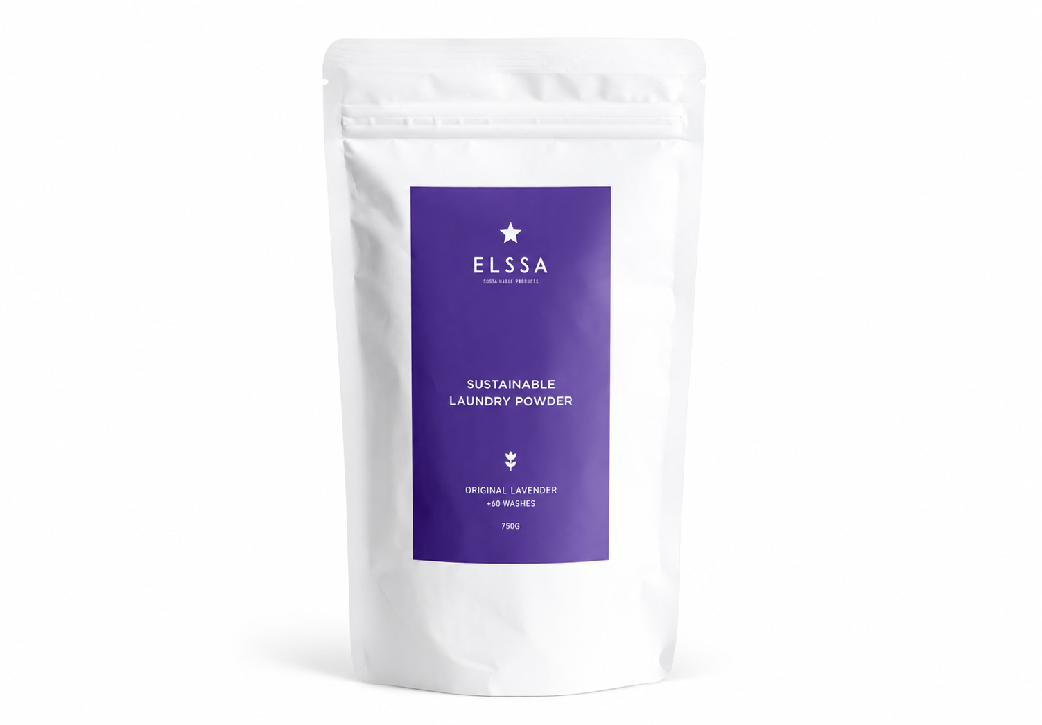 ELLSA laundry powder packaging featuring premium pouch design, contemporary typography and professional consumer product branding