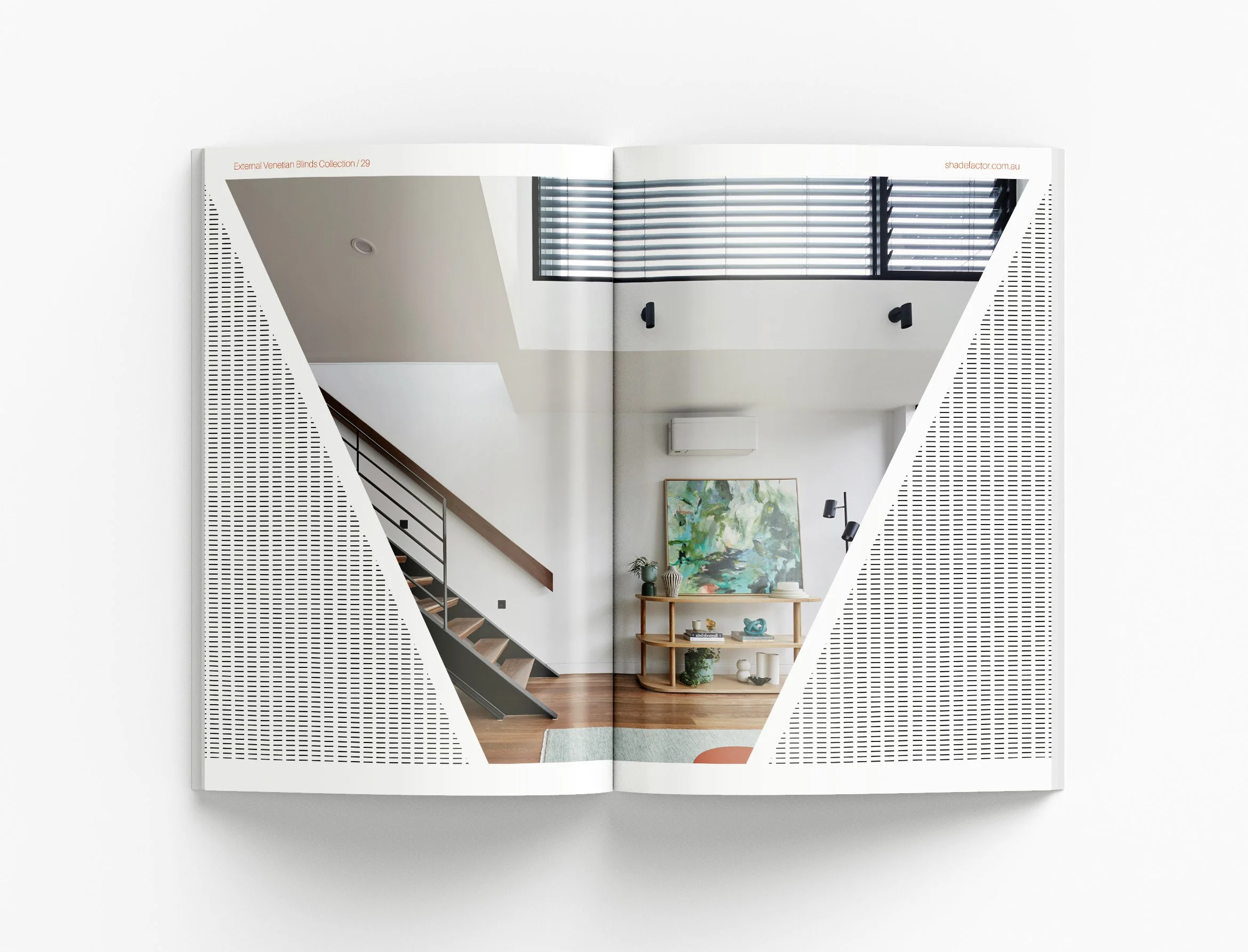 External Venetian blinds catalogue design highlighting technical expertise, product innovation and premium corporate document design