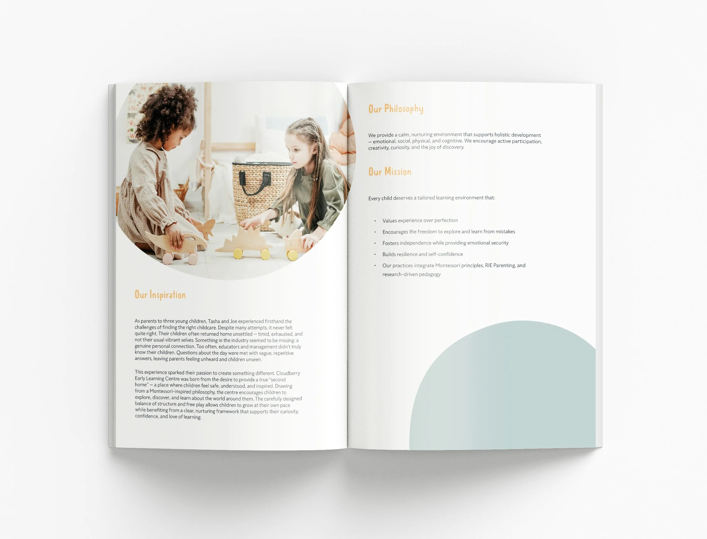 Custom capability statement design for Cloudberry Early Learning Centre showcasing educational services, engaging layouts and professional childcare communication materials