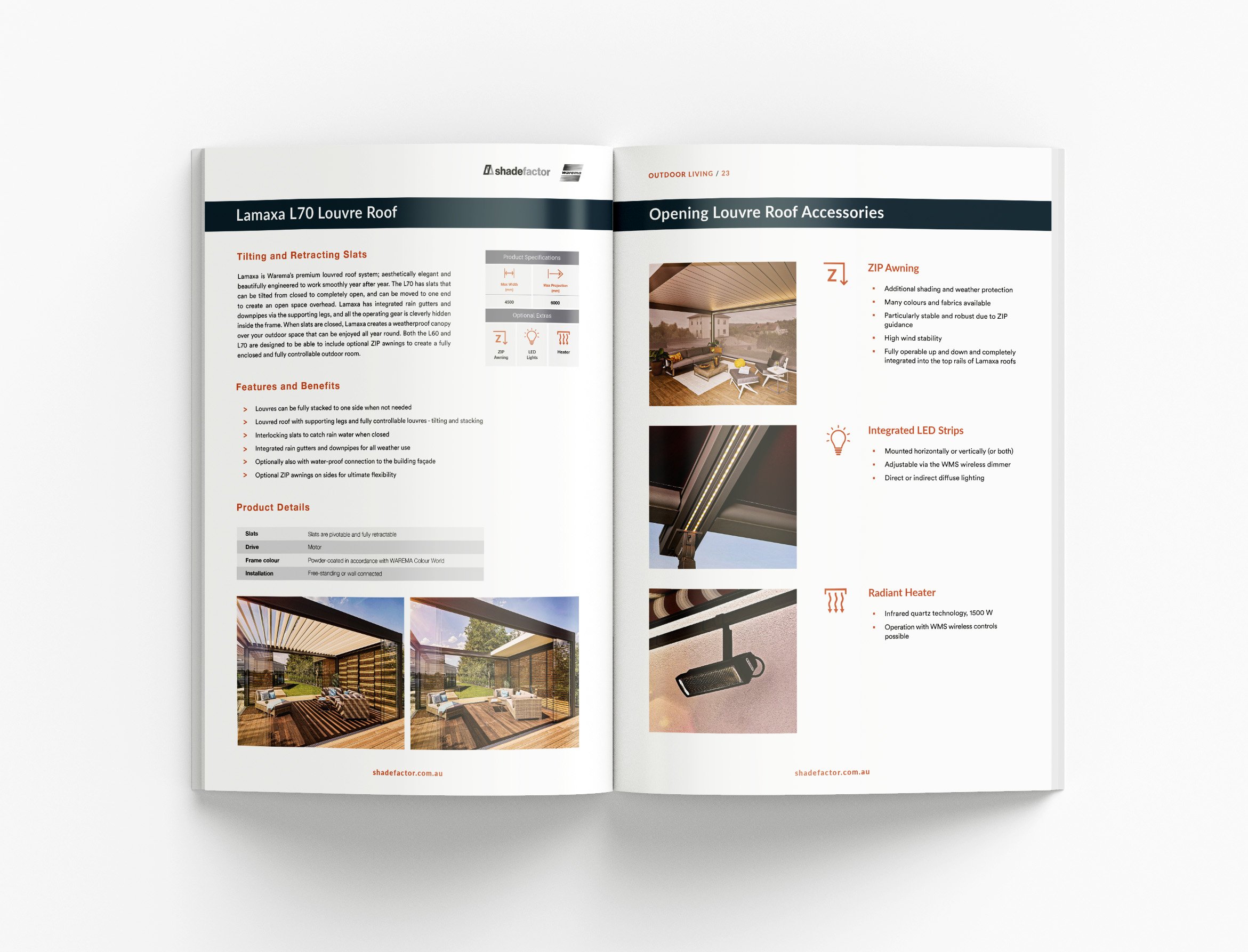 Professional outdoor living catalogue showcasing innovative products, architectural inspiration and premium marketing communication
