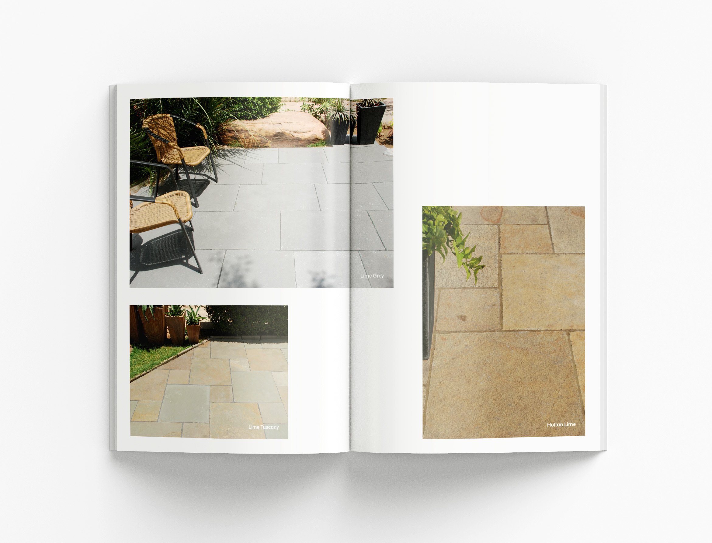 Architectural landscape catalogue showcasing premium outdoor products, design inspiration and structured information presentation
