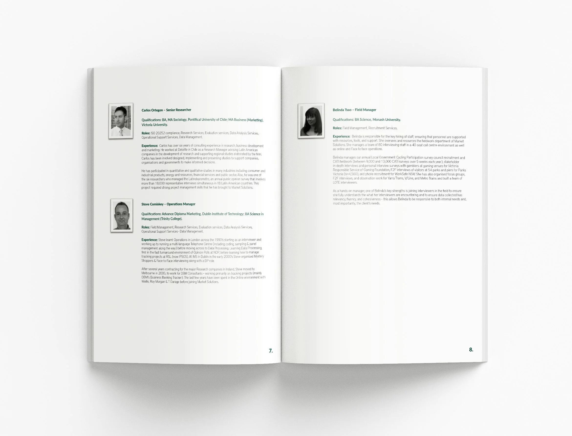 Professional tender submission highlighting market research findings, stakeholder engagement strategies and modern information design