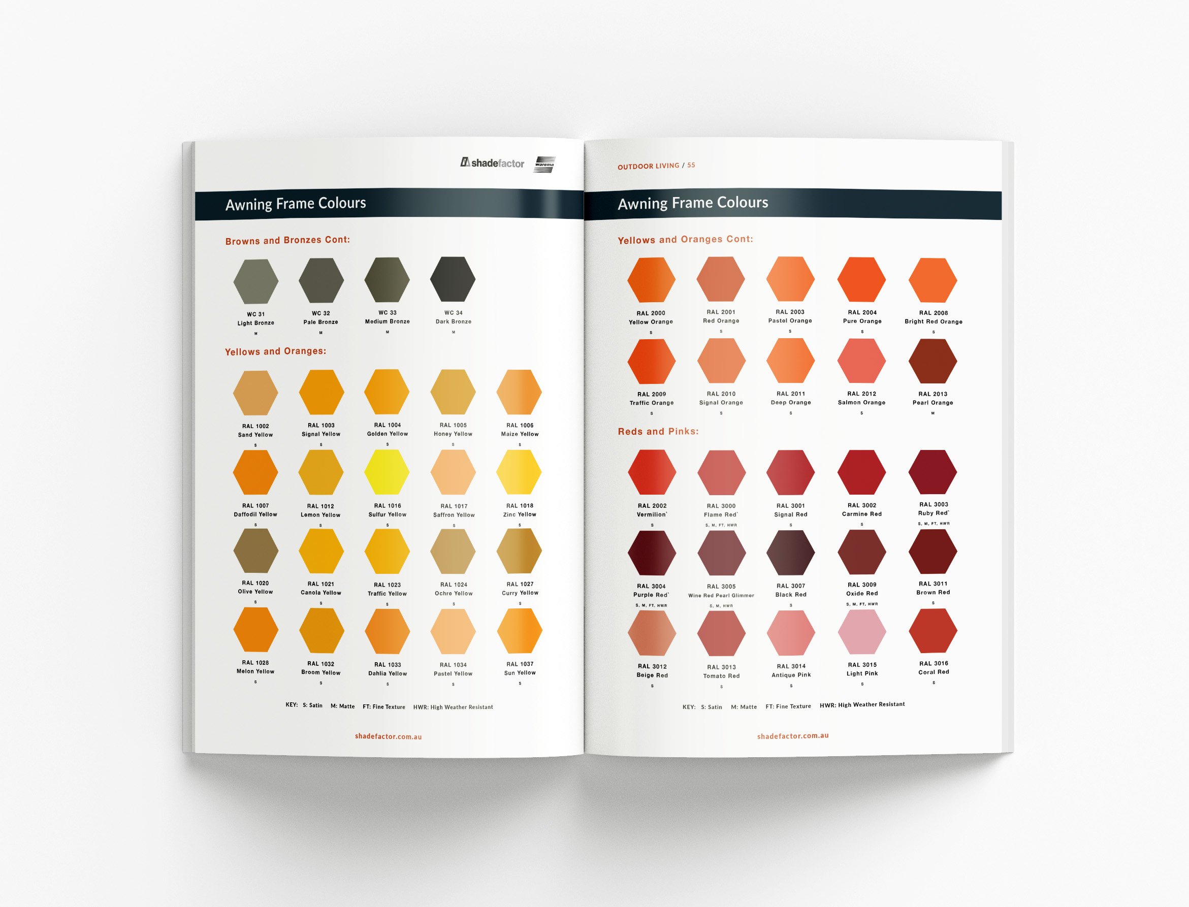 Shade Factor outdoor living catalogue featuring custom infographics, product showcases and sophisticated architectural marketing