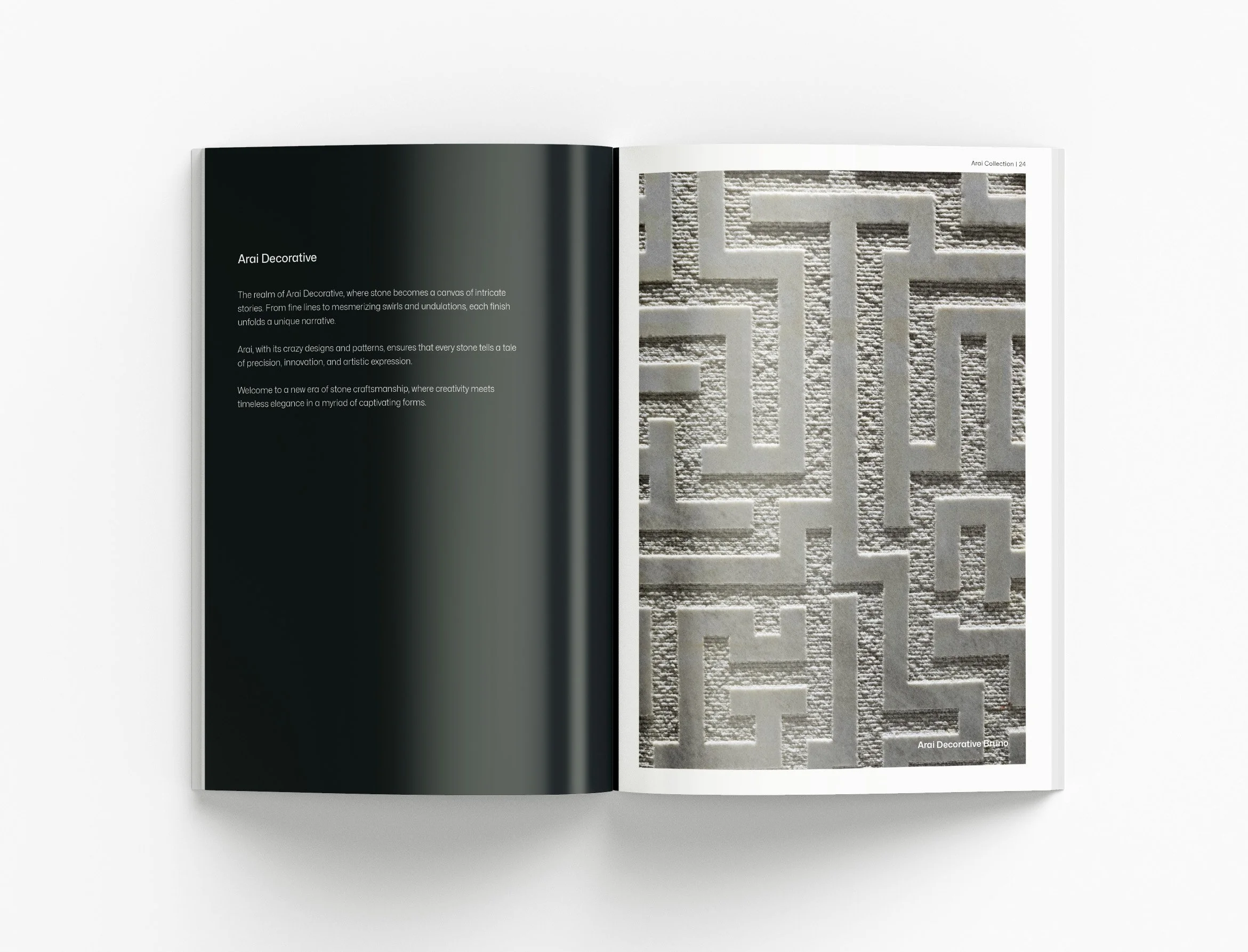 Architectural marketing brochure featuring premium product ranges, custom infographics and structured information design