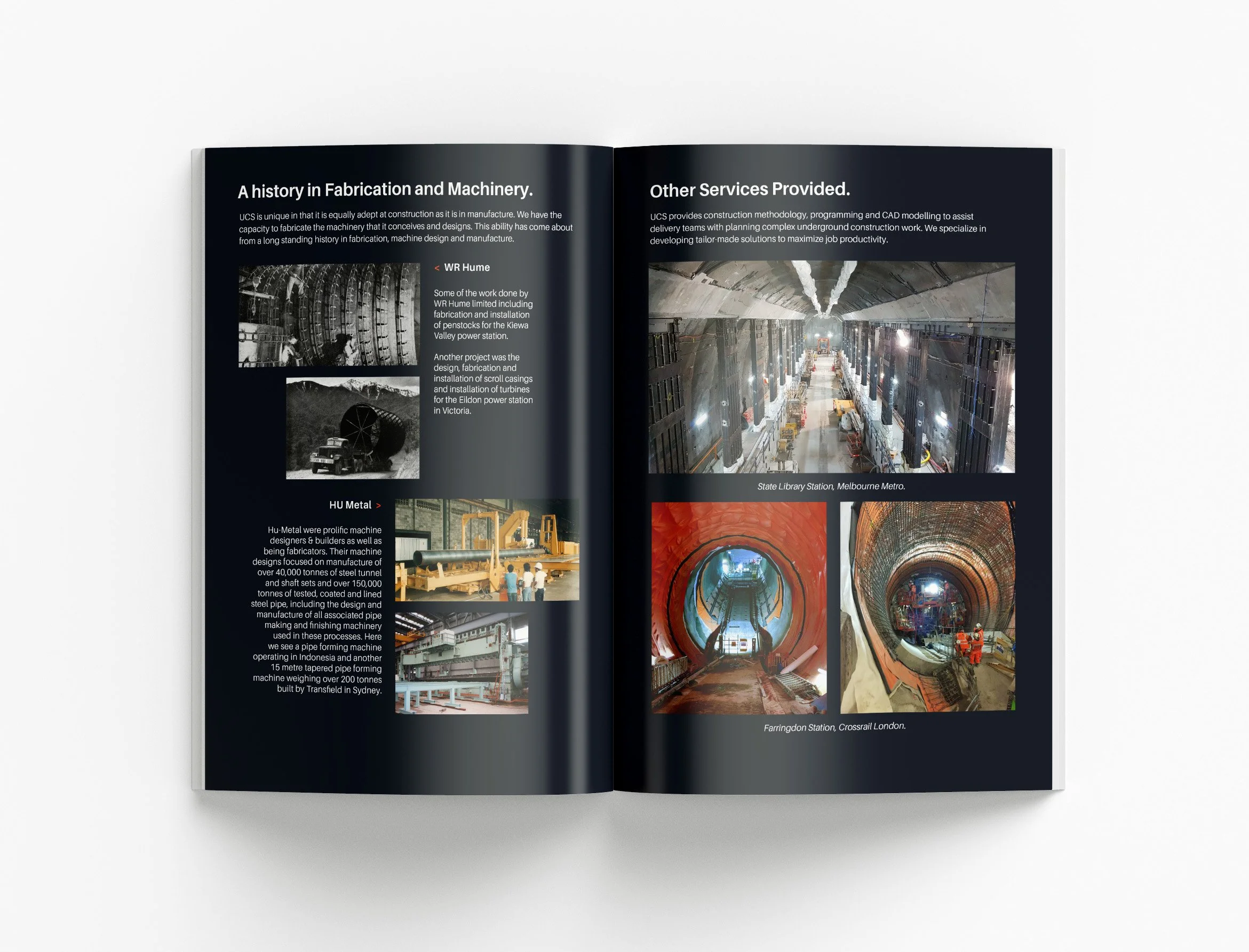 Underground Construction Solutions capability statement featuring custom graphics, structured content layouts and professional construction marketing materials