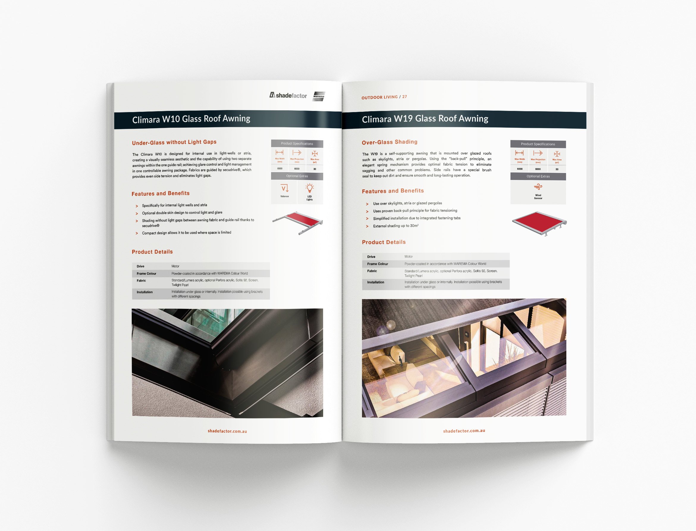 Outdoor living product catalogue highlighting alfresco design inspiration, premium materials and sophisticated brochure presentation