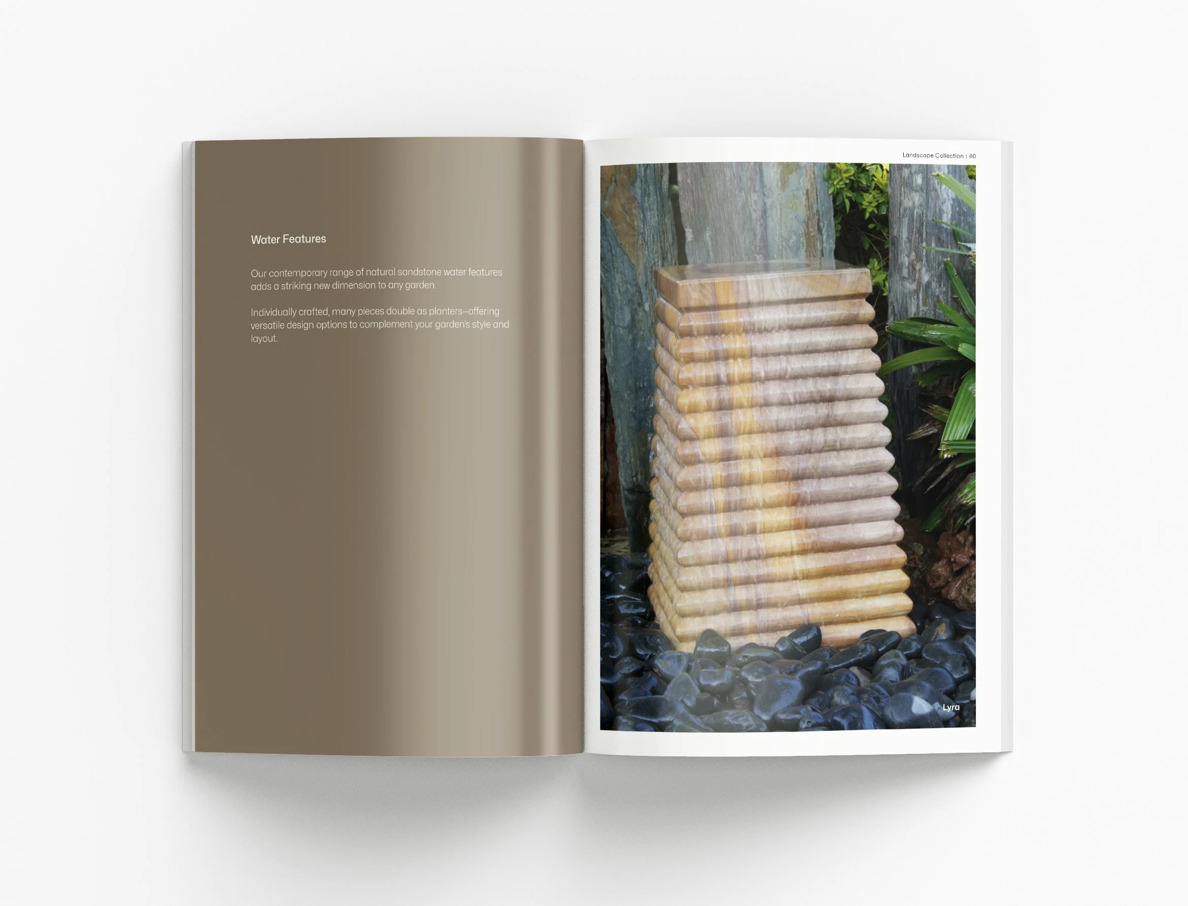 Outdoor product catalogue featuring landscape design inspiration, professional branding and high-quality marketing collateral