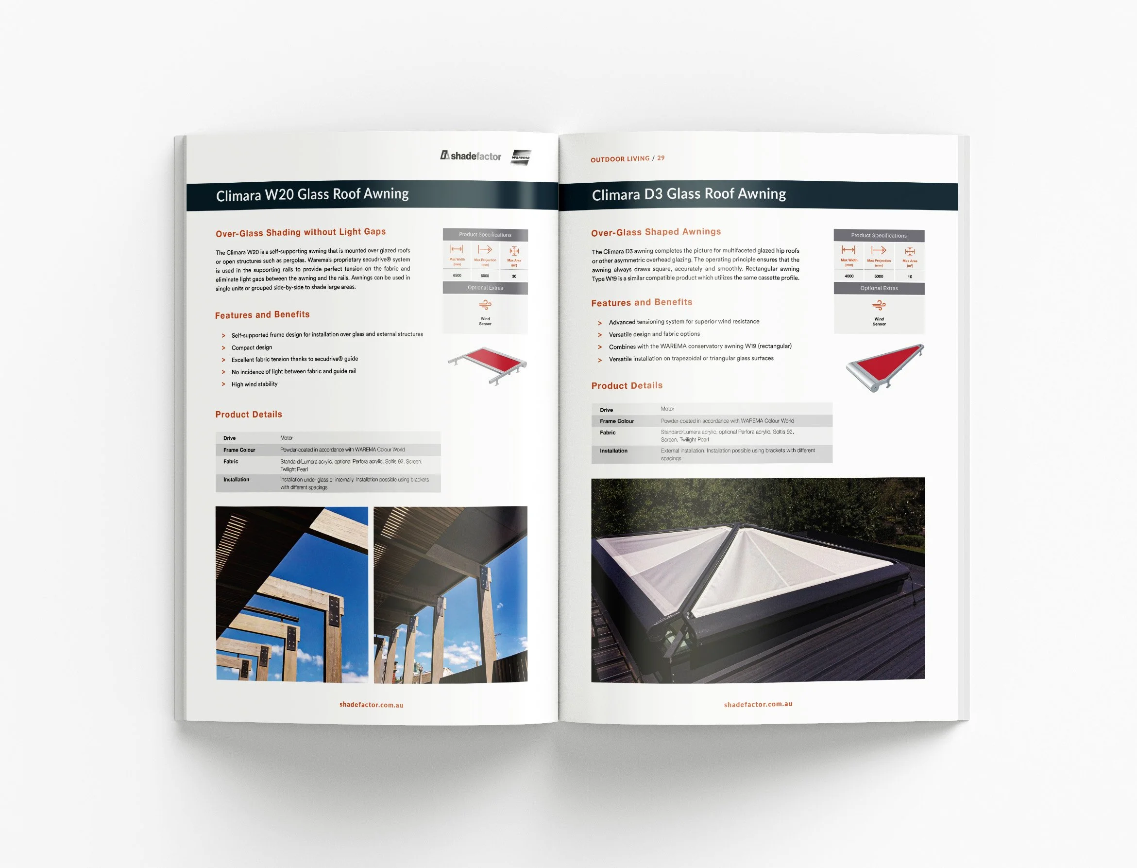 Architectural marketing brochure featuring luxury outdoor products, lifestyle imagery and professional catalogue development