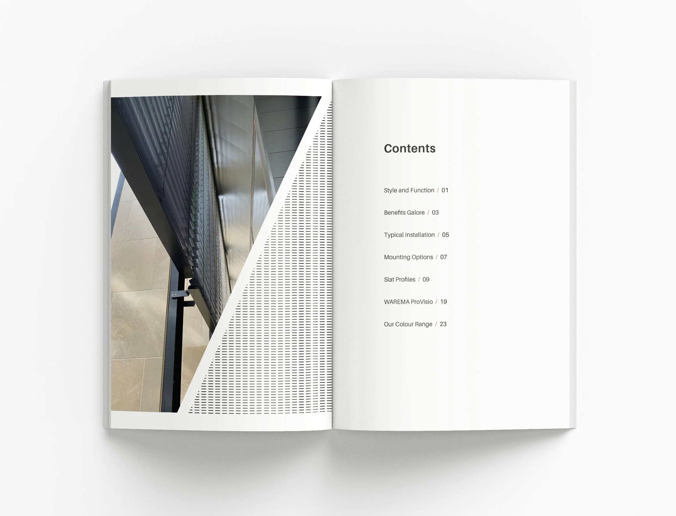 Custom brochure design for Shade Factor showcasing external Venetian blinds, product specifications, technical information and premium sales collateral
