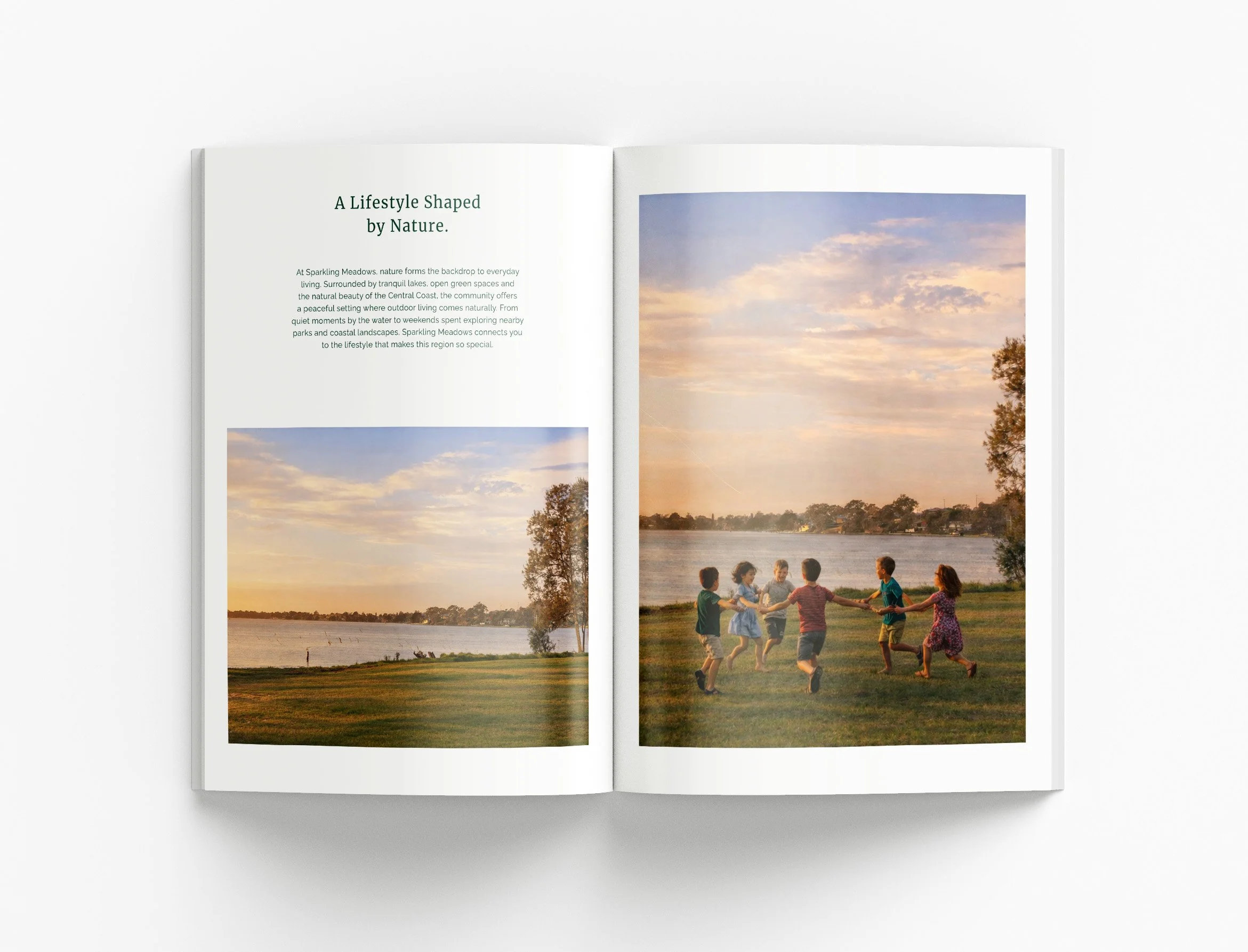 Professional house and land estate brochure highlighting community amenities, investment opportunities and modern property marketing communication