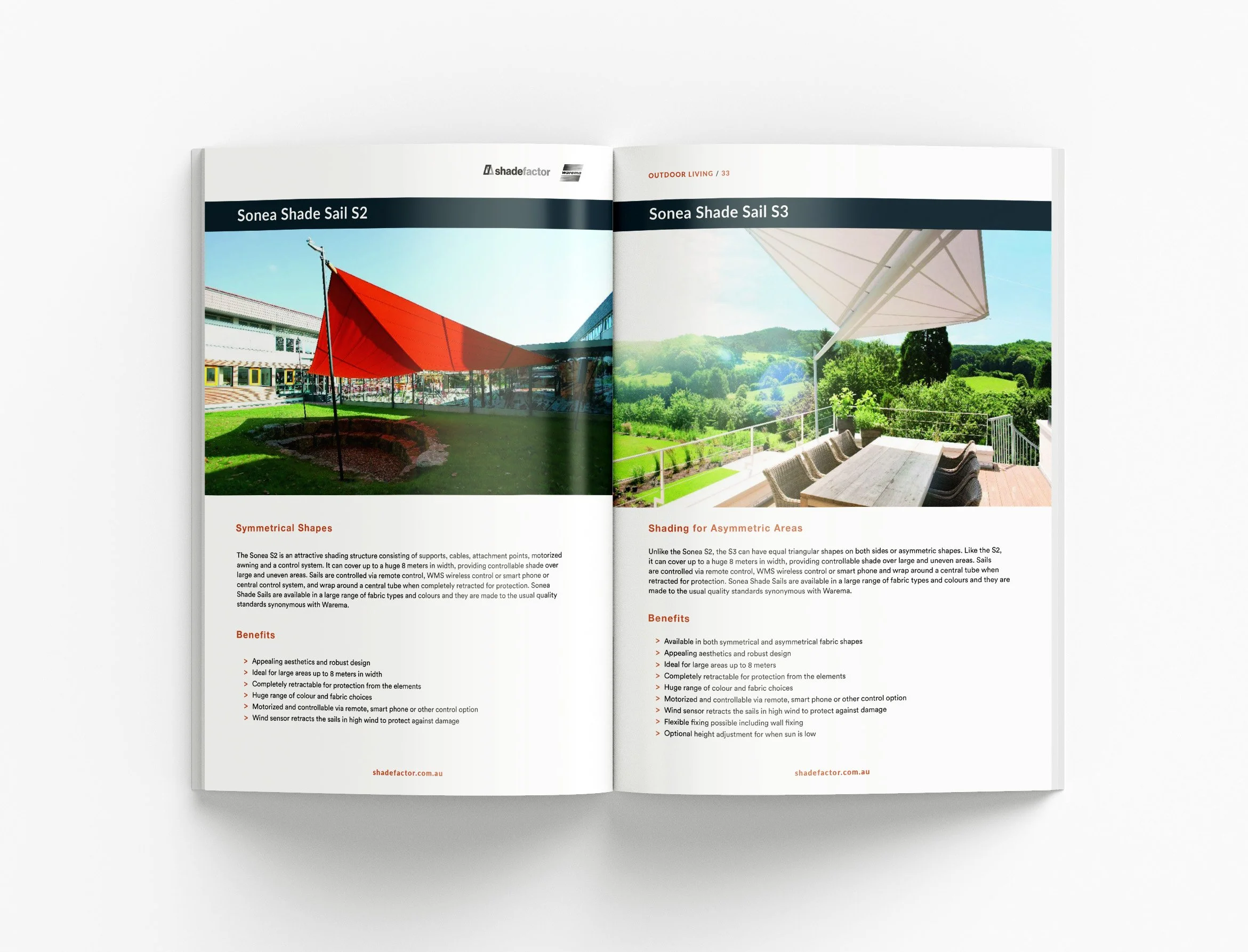 Professional product marketing materials featuring outdoor entertainment solutions and modern architectural brochure design