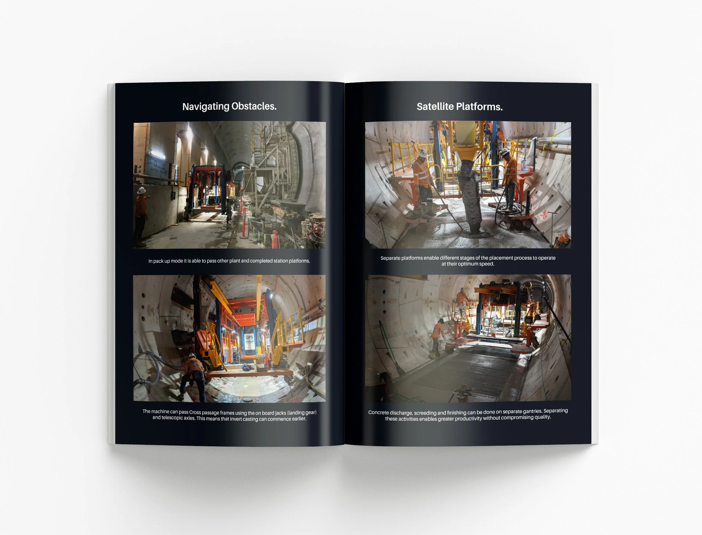 Underground Construction Solutions capability statement showcasing construction methodologies, project capabilities and visually engaging corporate communication materials
