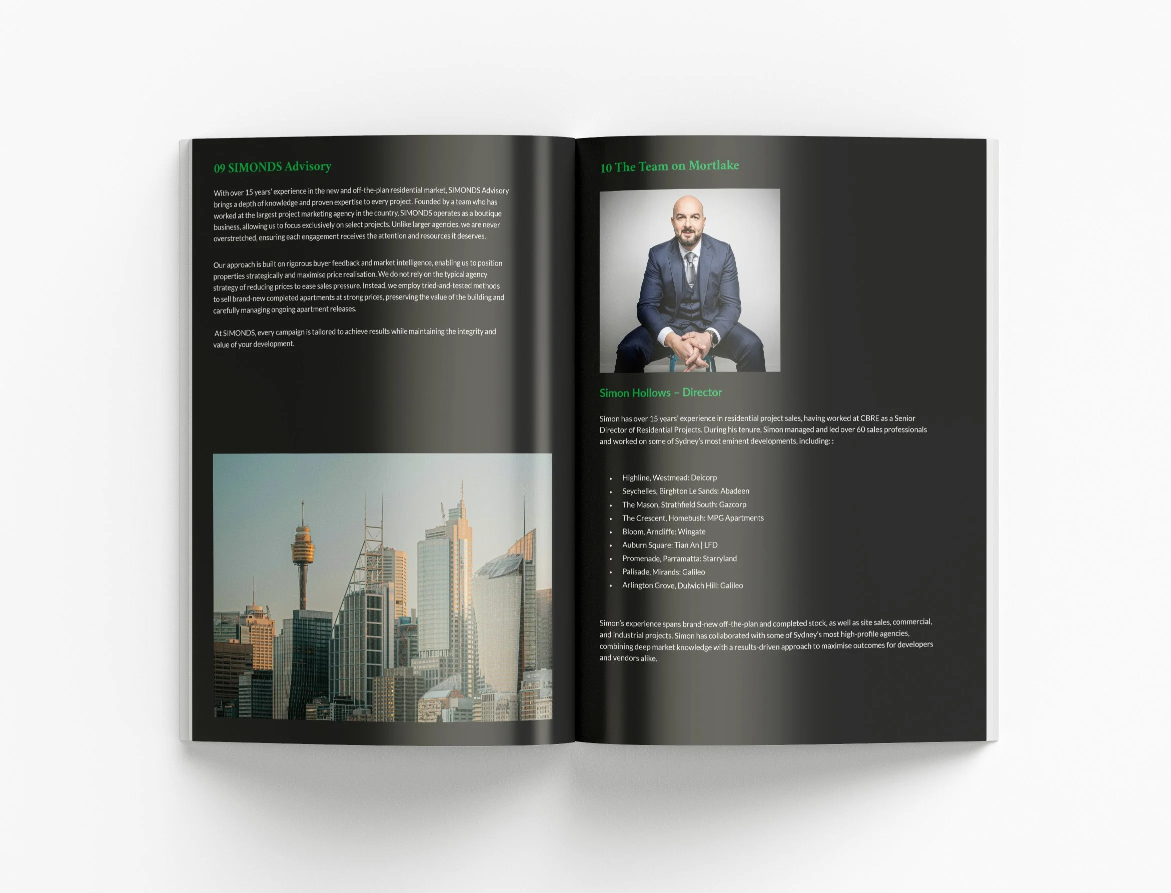 Real estate advisory marketing document featuring structured layouts, stakeholder presentations and strategic property investment recommendations