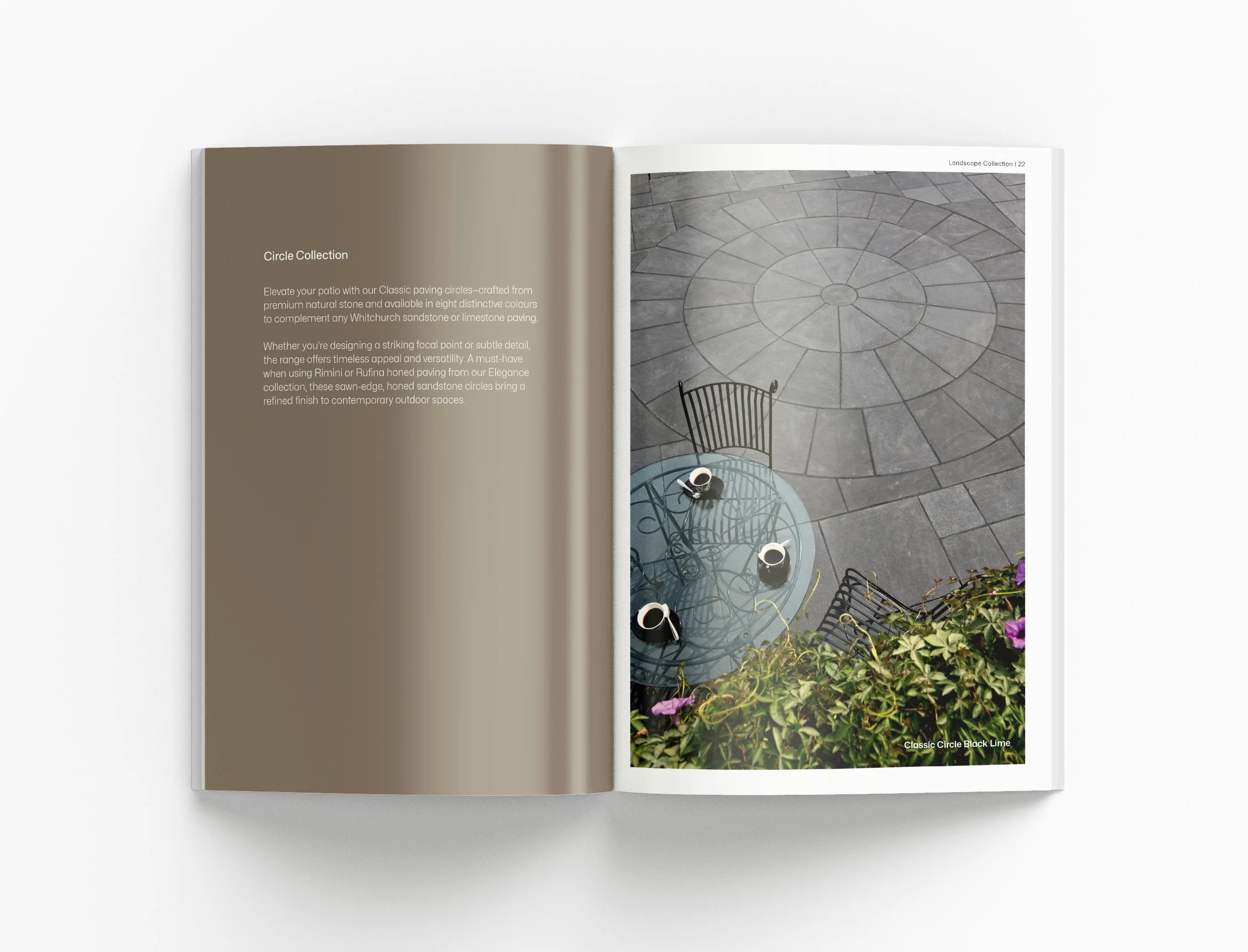 Premium product catalogue highlighting landscaping solutions, outdoor environments and professional sales presentation materials