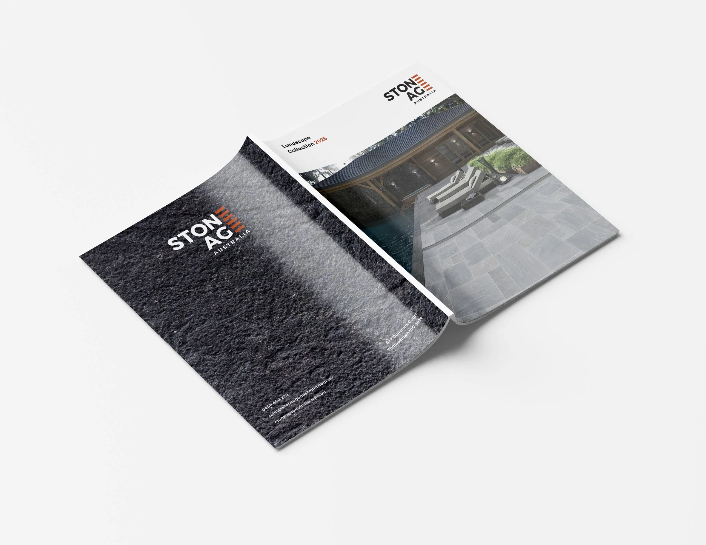 Professional landscape marketing brochure featuring outdoor living products, structured content design and premium brand communication