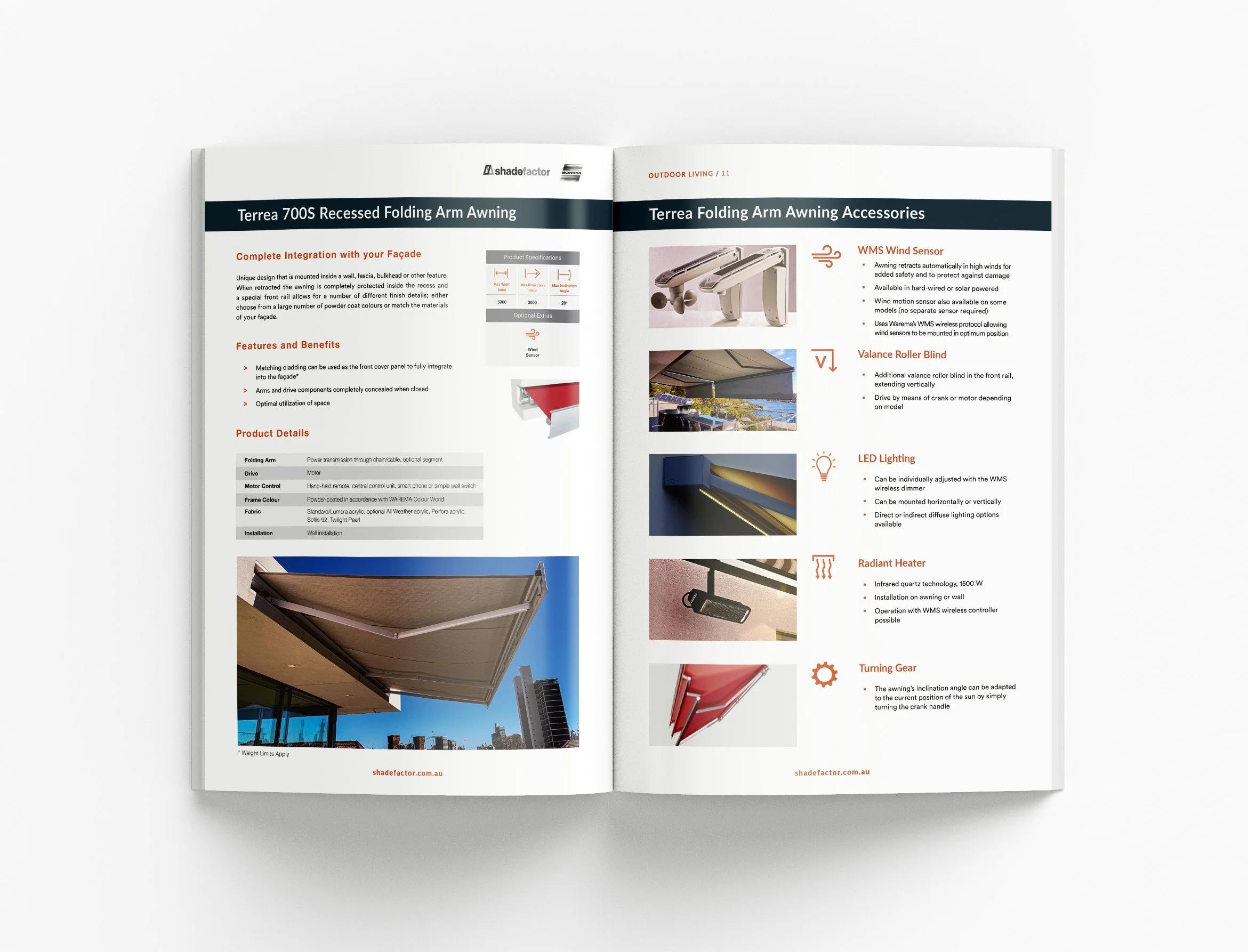 Luxury outdoor living brochure showcasing pergolas, shading solutions and architectural product marketing materials