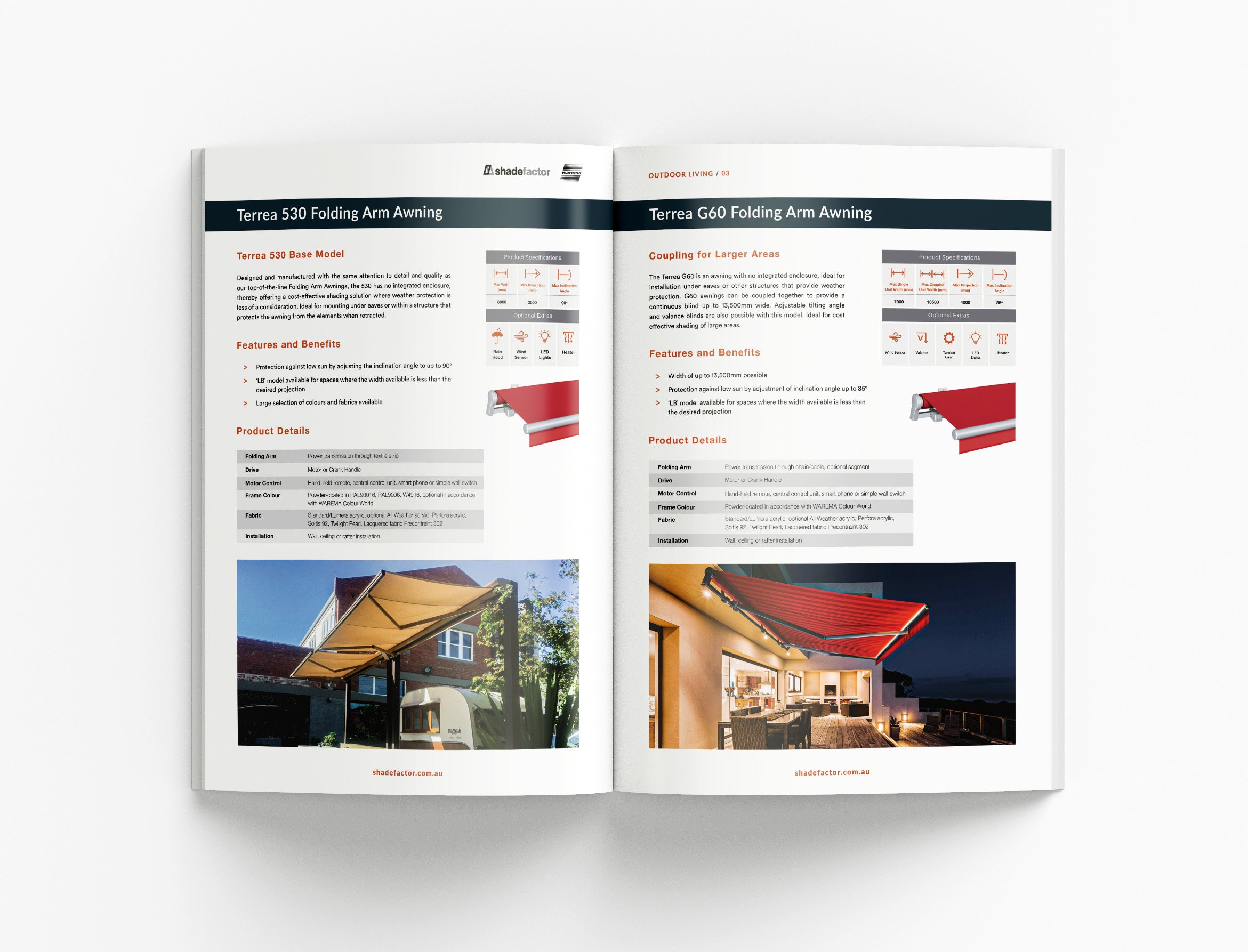 Shade Factor outdoor living catalogue featuring refined layouts, premium photography and professional product marketing design