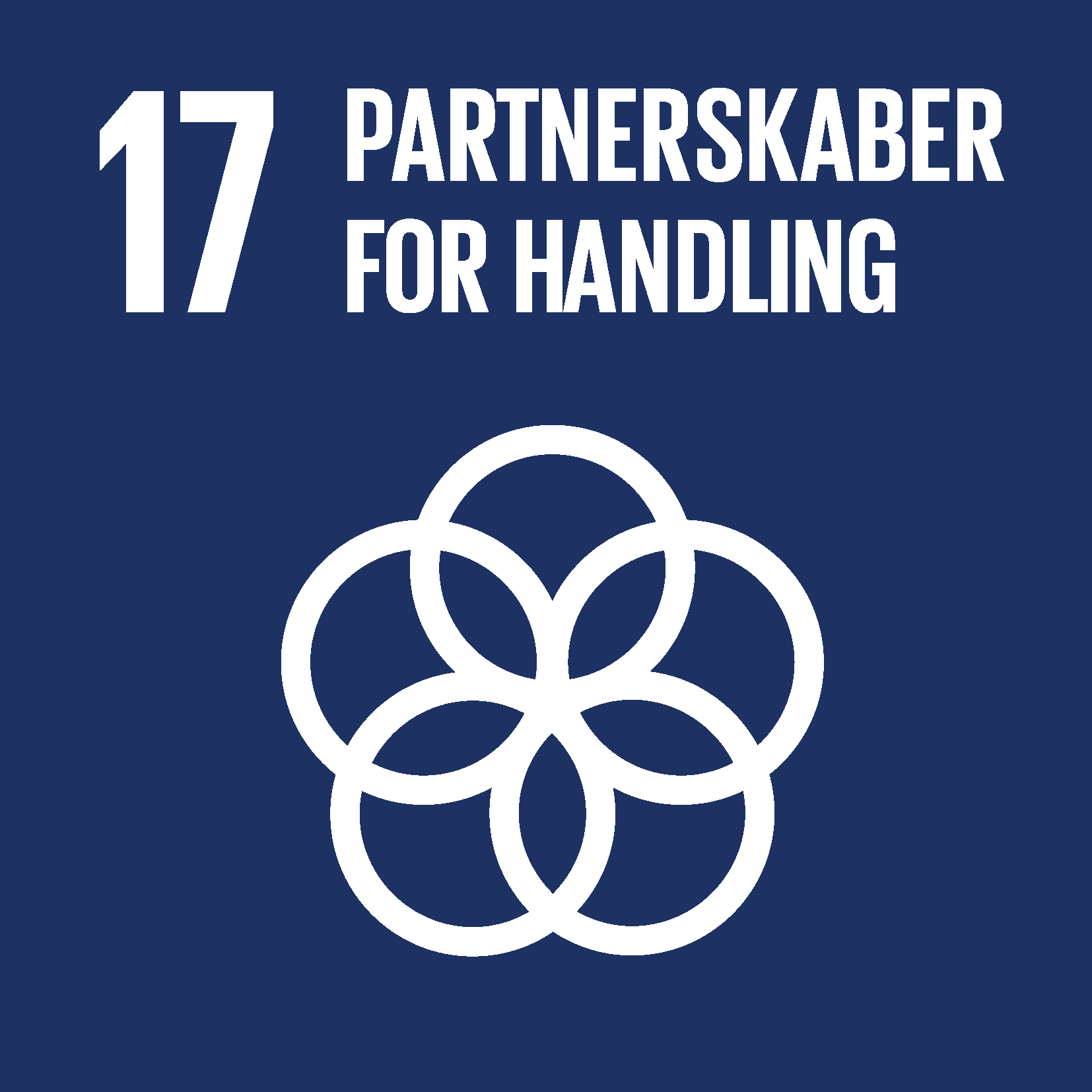 Grafik med teksten '17 Partnerskaber for Handling' og en cirkel af sammenflettede ringe.