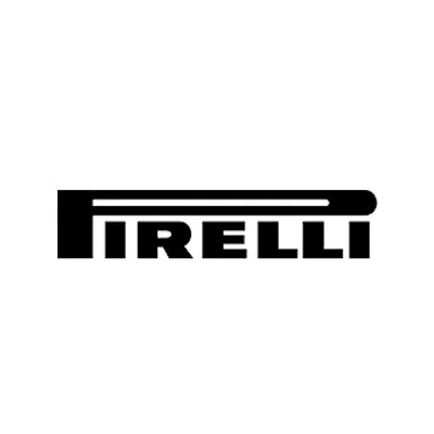 Pirelli logo in black and white with stylized text.
