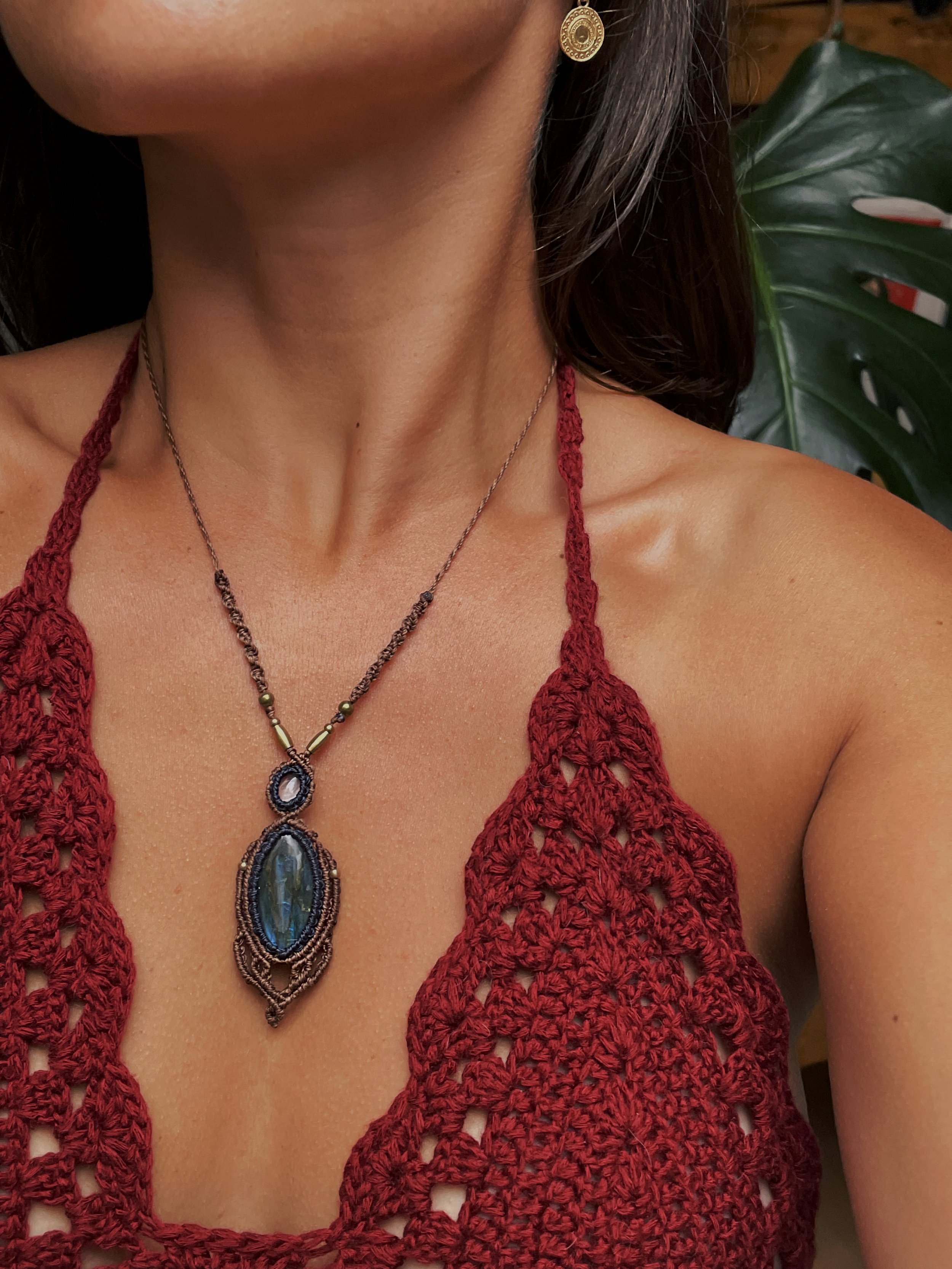 Labradorite & Rose quartz pendant