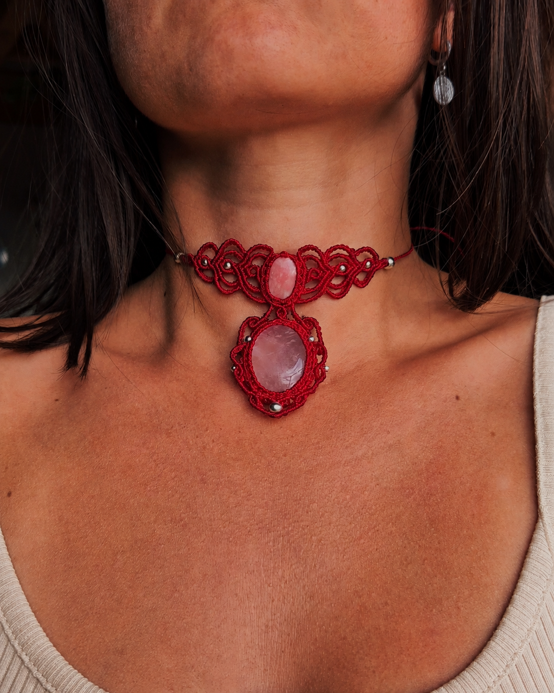 Rose Quartz & Thulite Macramé Choker (Copy)