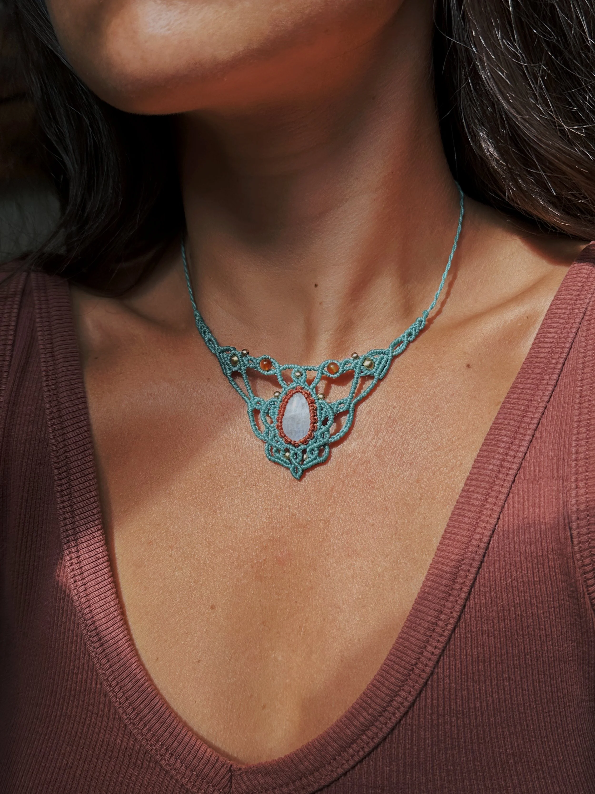 Moon stone turquoise choker