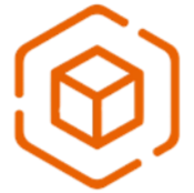 Orange cube logo with geometric lines forming a hexagon and cube shape