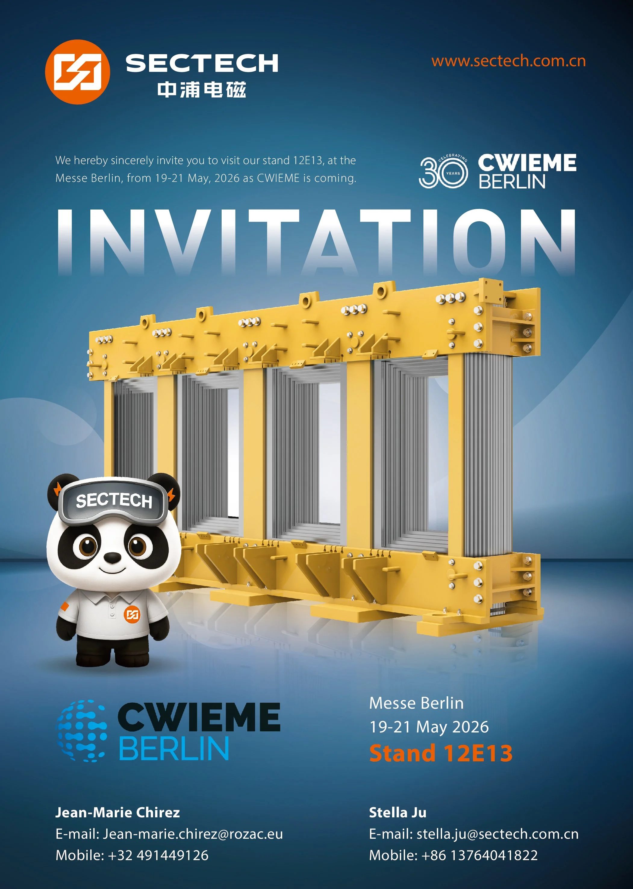 Invitation from SECTECH and SECMACH for CWIEME Berlin 2026. Visit SECMACH in Berlin 19-21 May at "Stand 12E13".