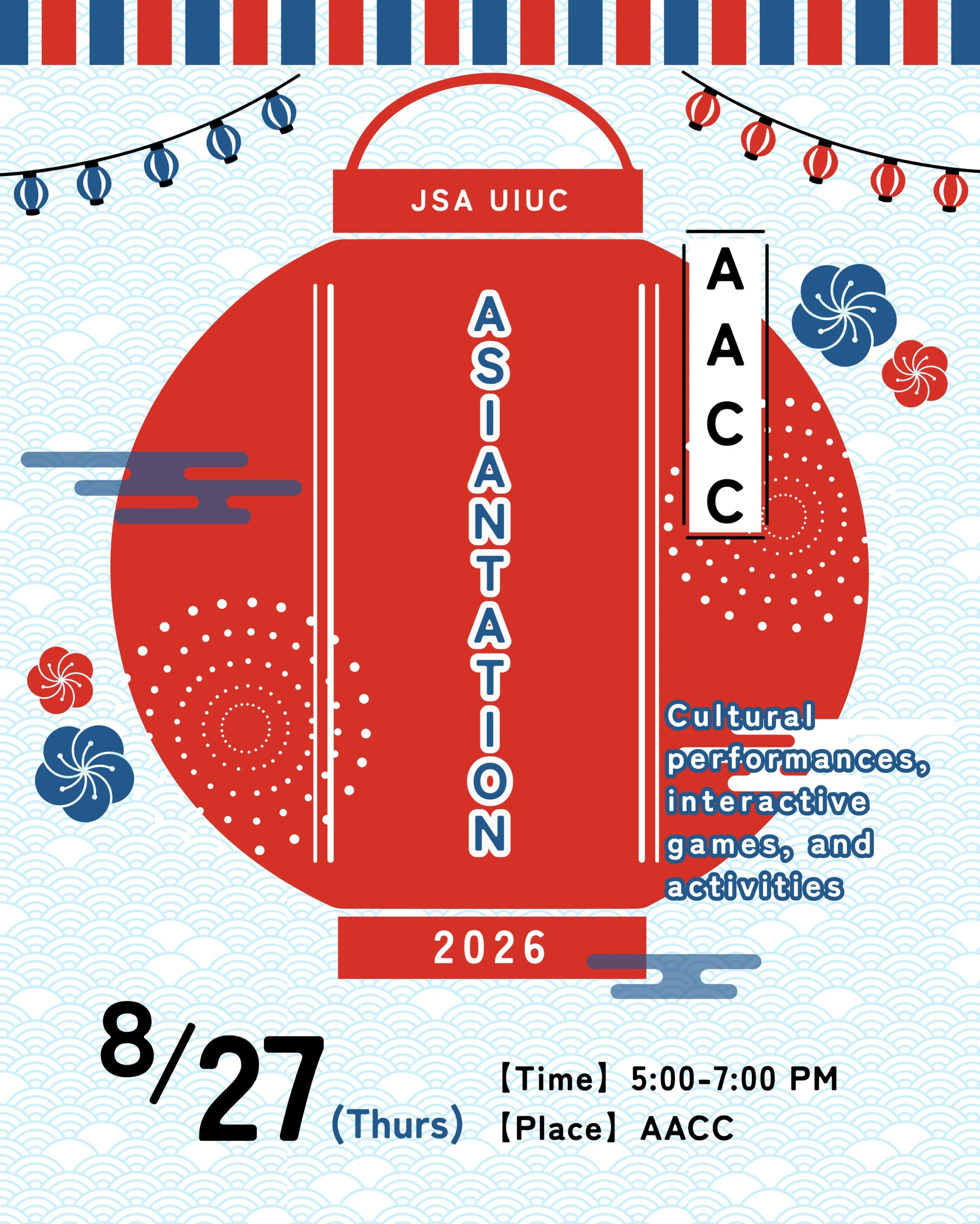 🏮 Come celebrate culture and community with JSA at Asiantation outside of AACC! 🇯🇵✨

Enjoy cultural performances, interactive games, and fun activities throughout the evening!

📅 Thursday, August 27
⏰ 5&ndash;7 PM
📍 AACC

Stop by, bring your fri