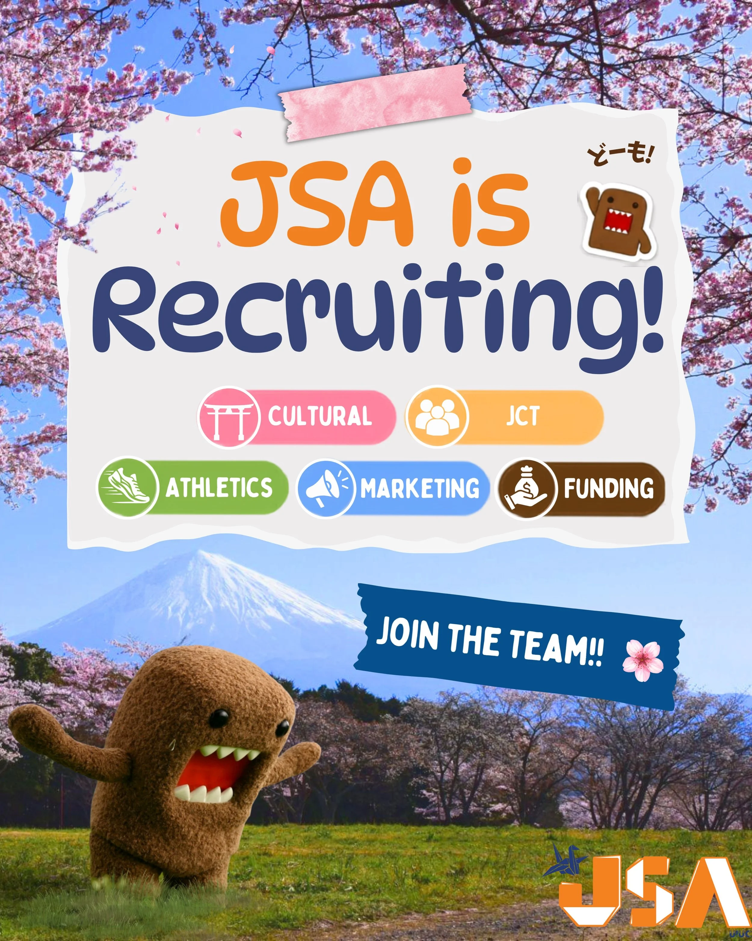 📣 JSA BOARD RECRUITMENT IS OPEN! 🇯🇵✨

Want to get more involved with JSA? We&rsquo;re recruiting for our Cultural, JCT, Athletics, Media, and Funding teams!

📲 Scan the QR code for each team you want to apply for 🙌🏻 You&rsquo;re welcome to appl