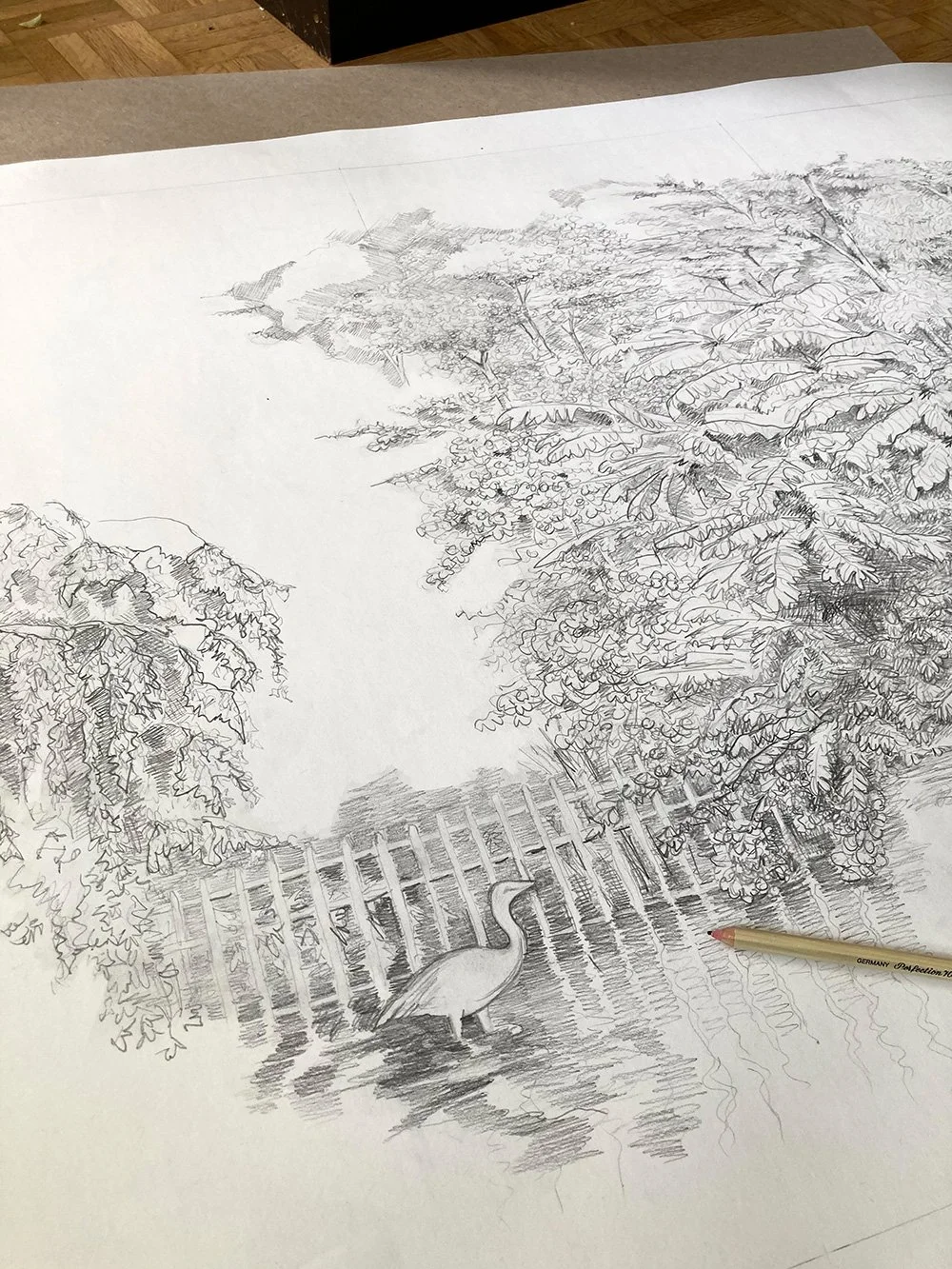 Croquis fouillé au graphite - Papier peint panoramique - Fresque