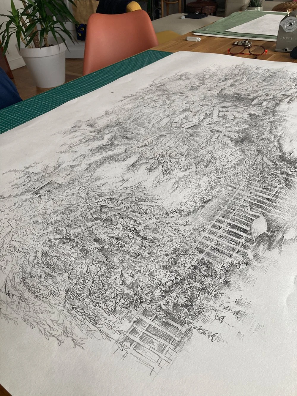 Dessin au graphite - crayon à papier - sur feuille très grand format - 120 x 90 mm