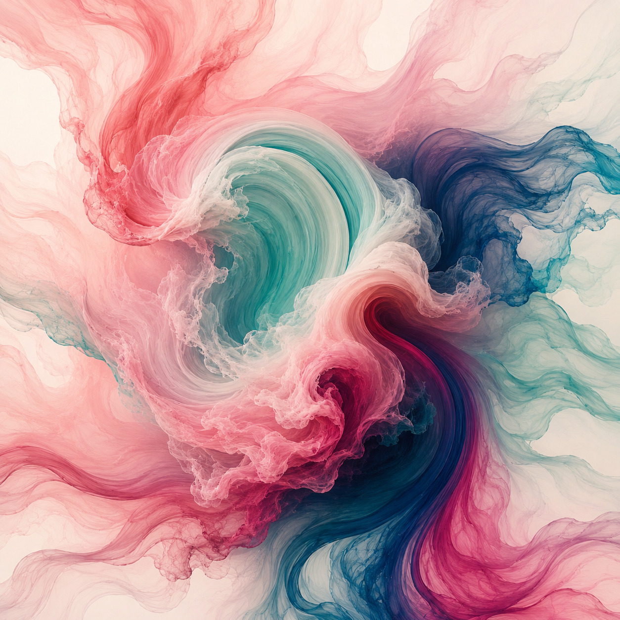 Nuages colorés en mouvement avec des tons de rose, bleu, vert et violet.
