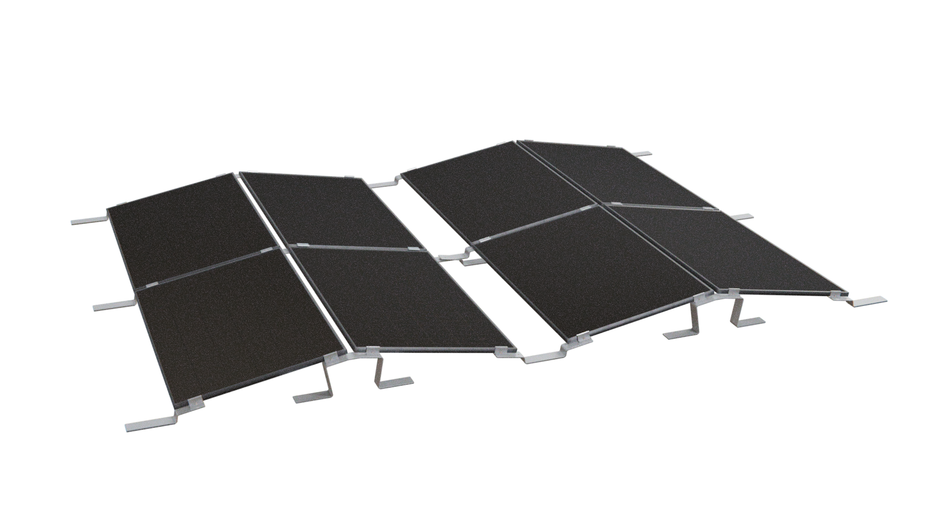 Ein Solarpanel-Array mit mehreren dunklen Solarmodulen auf einem schwarzen Hintergrund.